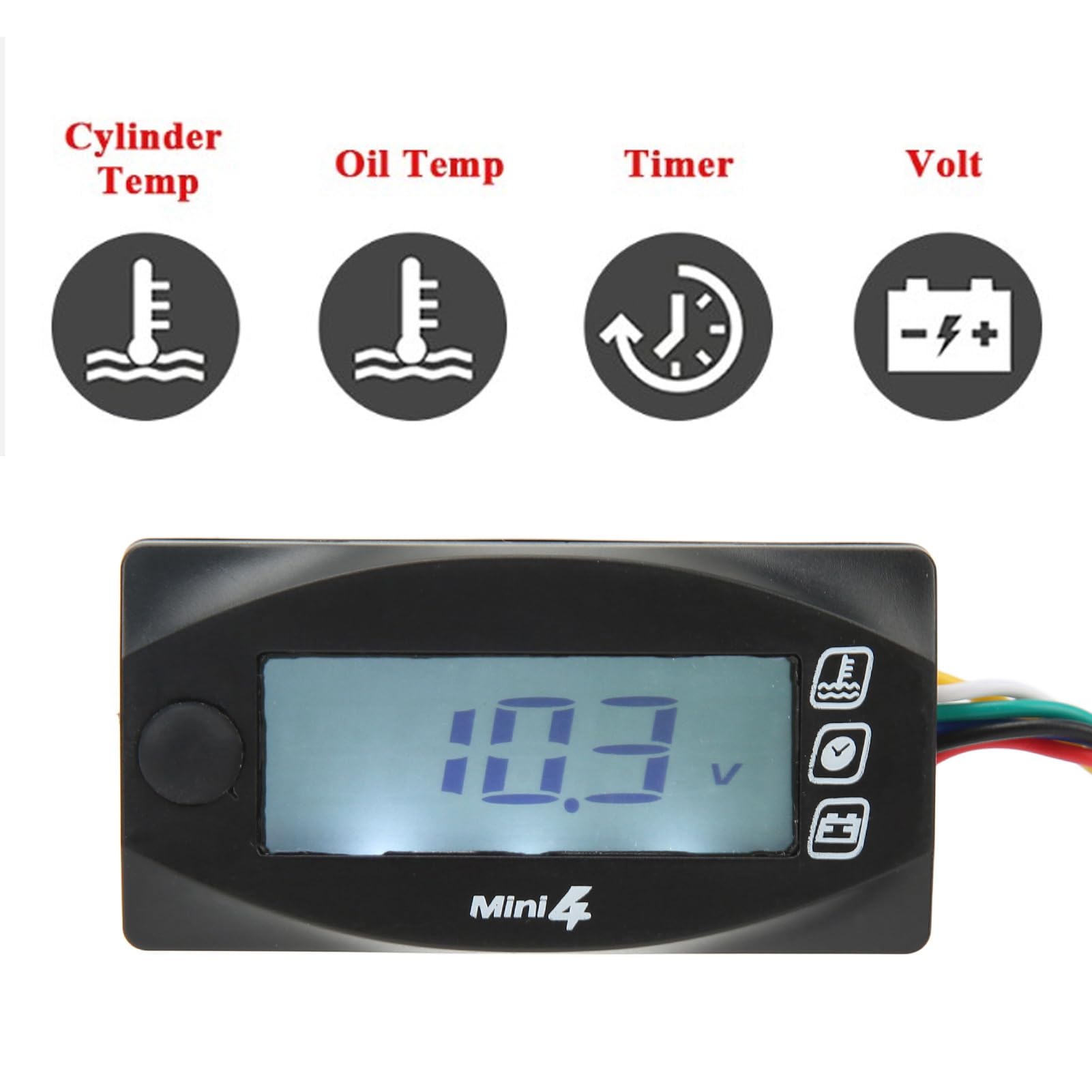 Acouto Termometro Digitale per Moto, Design 4 in 1, Display LCD, Portata 0120 ℃, Retroilluminazione Blu, Misurazione Accurata (M12*1.5)