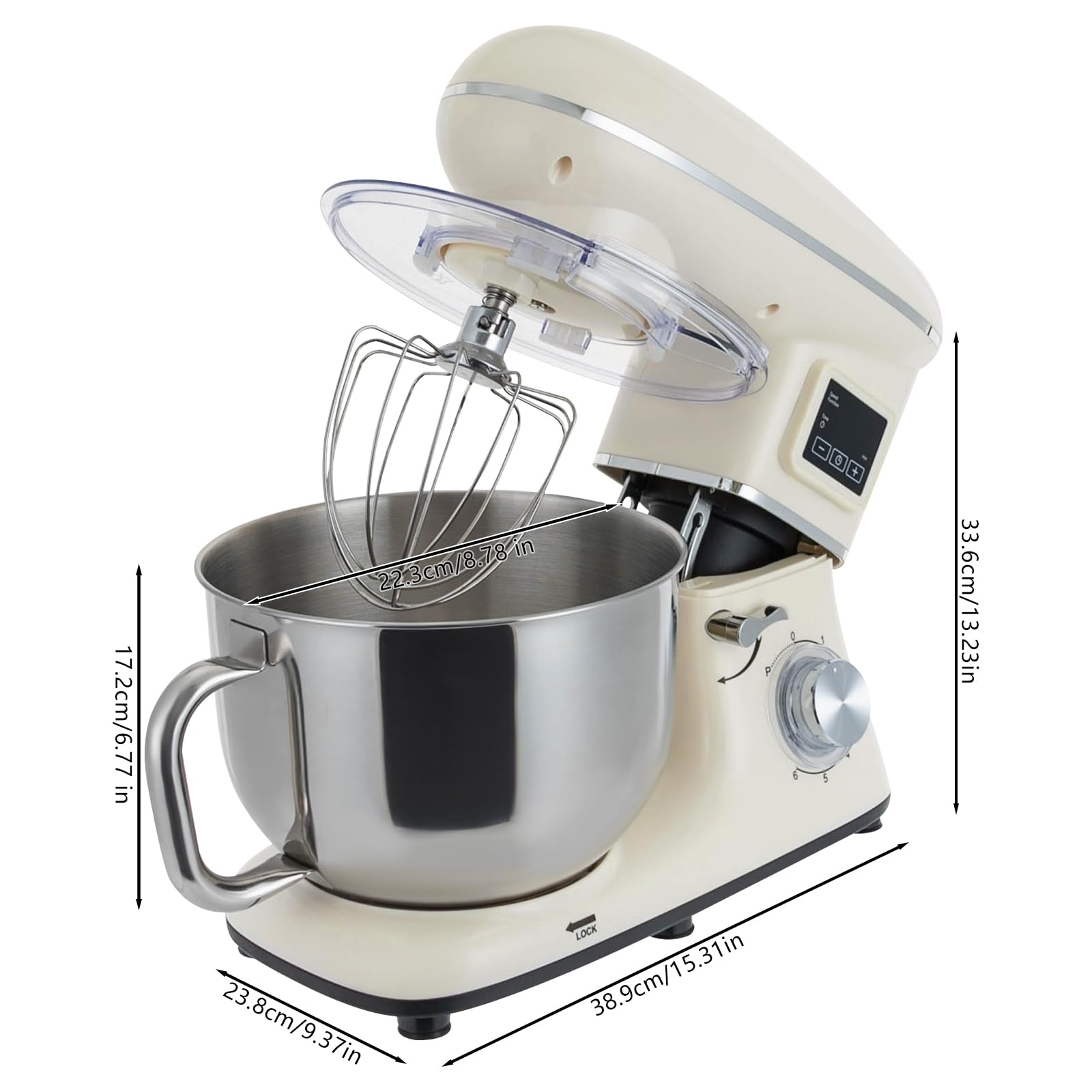 HAPPCUCOE 1350W Stand Mixer,6.5Qt Electric Kitchen Mixer,Dough Machine with LCD Display,Electric Food Mixer for Kitchens,Restaurants,Bakeries (White)
