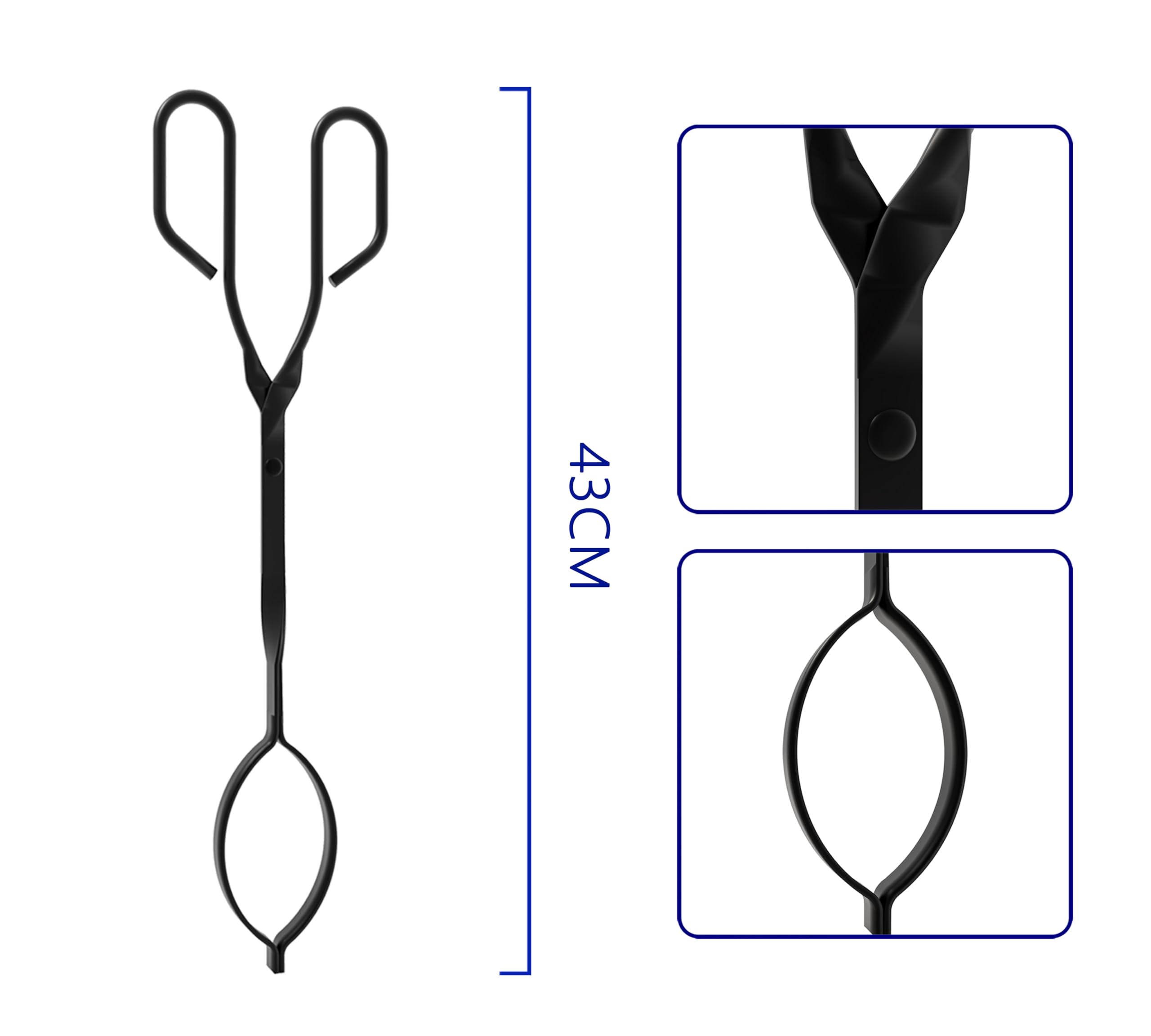 Kingson Pince à bûches de 43 cm de long avec grande poignée, design riveté, pour foyer, barbecue, grill, charbon et bois