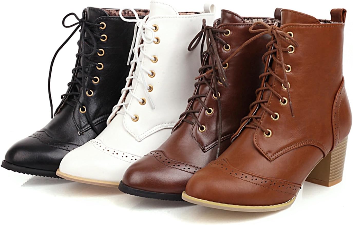 UniqueStride Women's Brogue Ankle Boots Lace Up Bootie with Chunky... - 第 10/35 張圖片