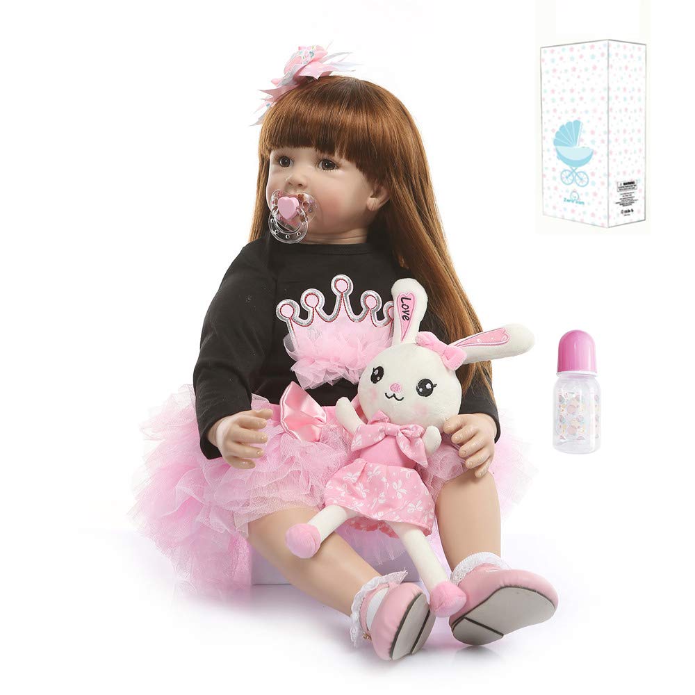 Zero PamBinxing Toys Reborn Baby Dolls Toddler Realistic Girl 24 Inch 60cm Real Looking Baby Silicone Limbs and Head Soft Cloth Weighted Body 6-12M Bebe Feel with Beautiful Princess Dress (1906)