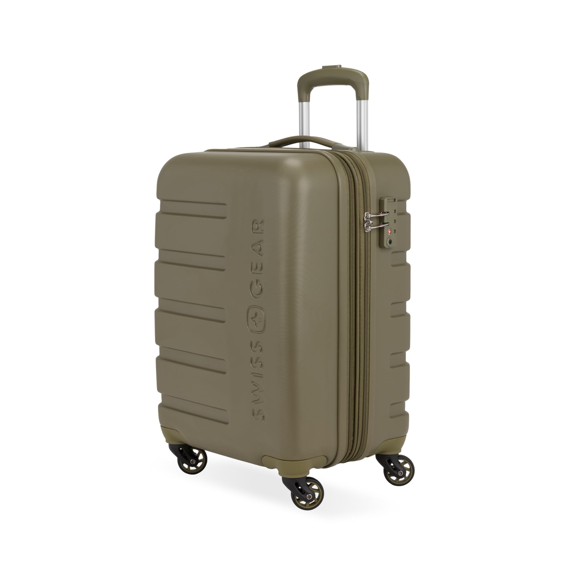 SwissGear Signature Hardside Expandable Carry-On Spinner Luggage, ABS Construction, TSA-Friendly Lock, and Built-In Cupholder, Olive Branch, 19-Inch