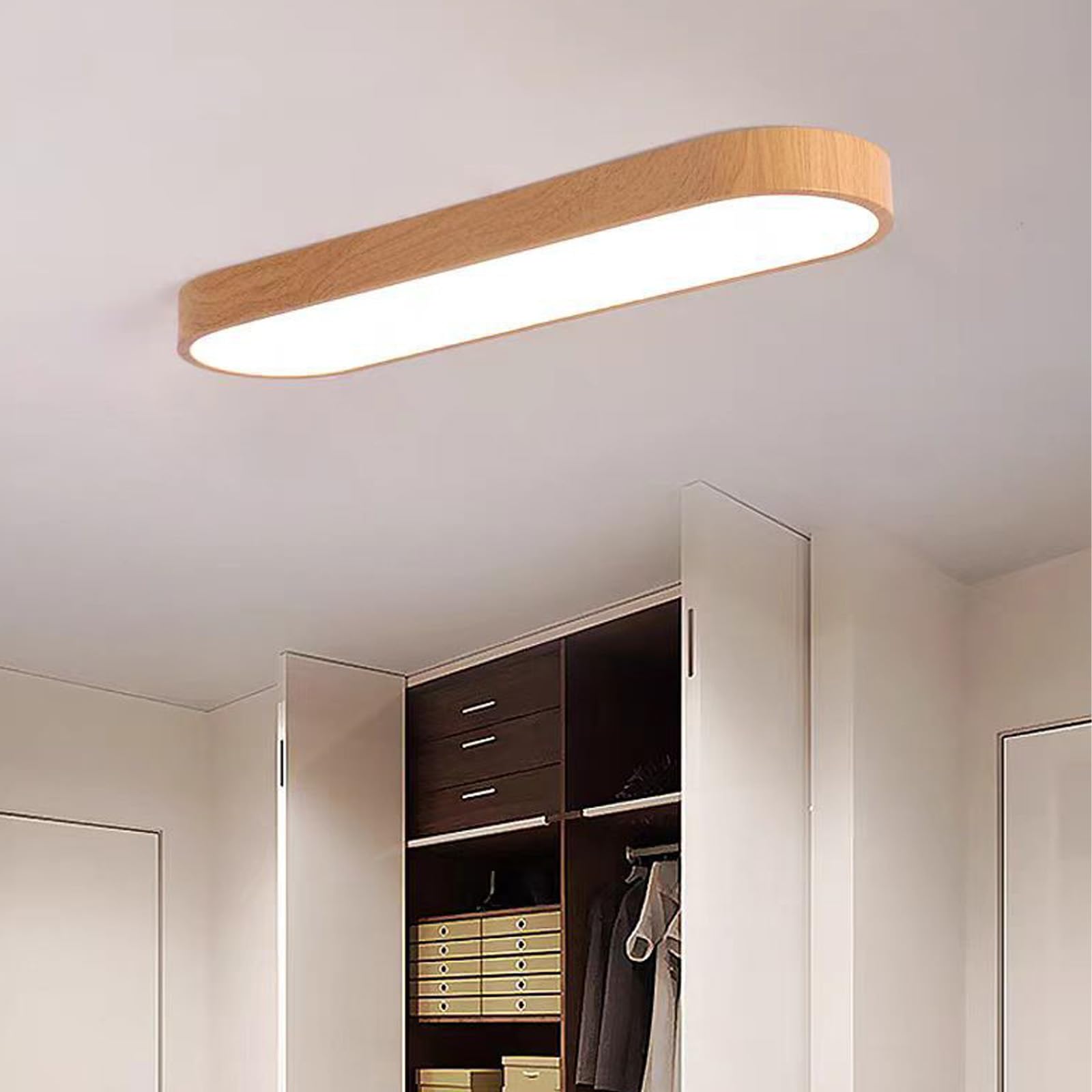 LED Lámpara de Techo con Mando a Distancia Regulable Moderno Plafon de Techo 3000K-6500K Minimalista Metal Lamparas Techo para Dormitorio Sala de Estar Pasillo Restaurante (Madera Oscura,120cm)