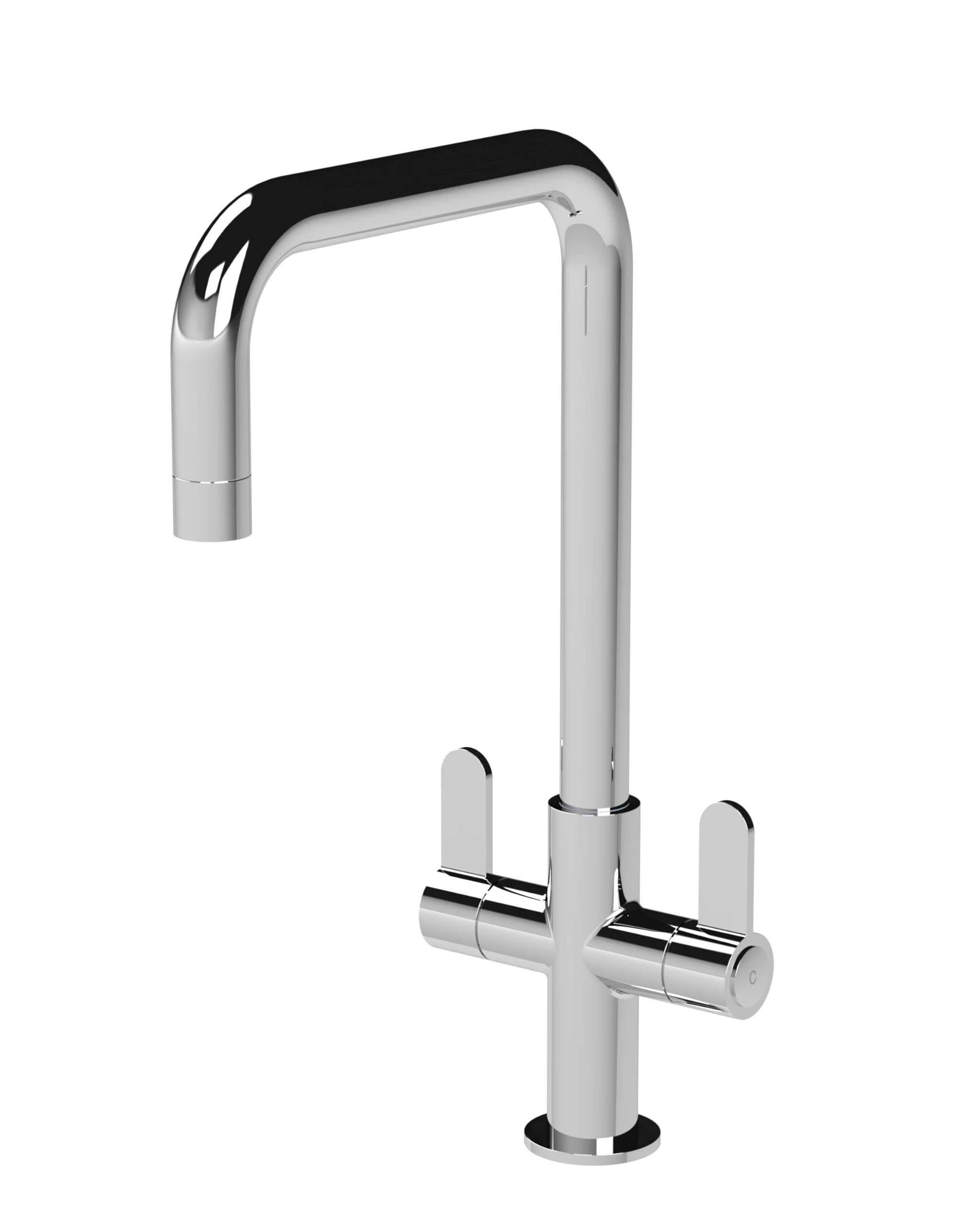 Balterley Silver Kitchen Tap With Dual Lever Handles, Mono Kitchen Mixer Tap, Chrome Mono Mixer Taps For Sink, Round Base With Square Spout Taps For Sink - 130 X 236 X 361Mm (Chrome)