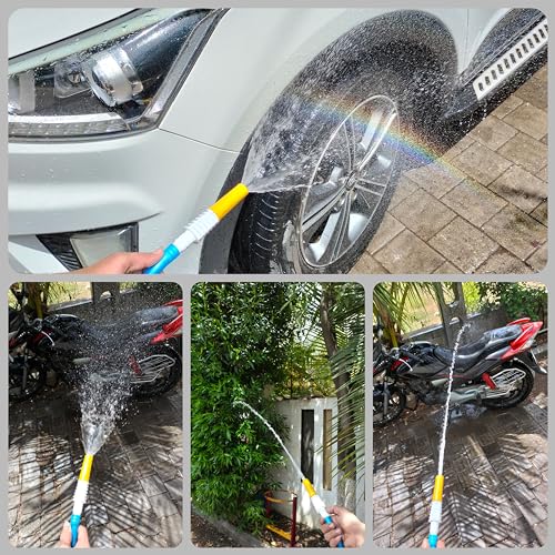 SUNICE 10 Meter Metalic Blue Flexible Hose Pipe, Spray, Adapter (Pipe Diameter: ½’’ inch, 0.5 Inch, 12 mm) Gardening, House Cleaning,Car and Bike Washing Hose Pipe Spray Gun (10 METER, BLUE)