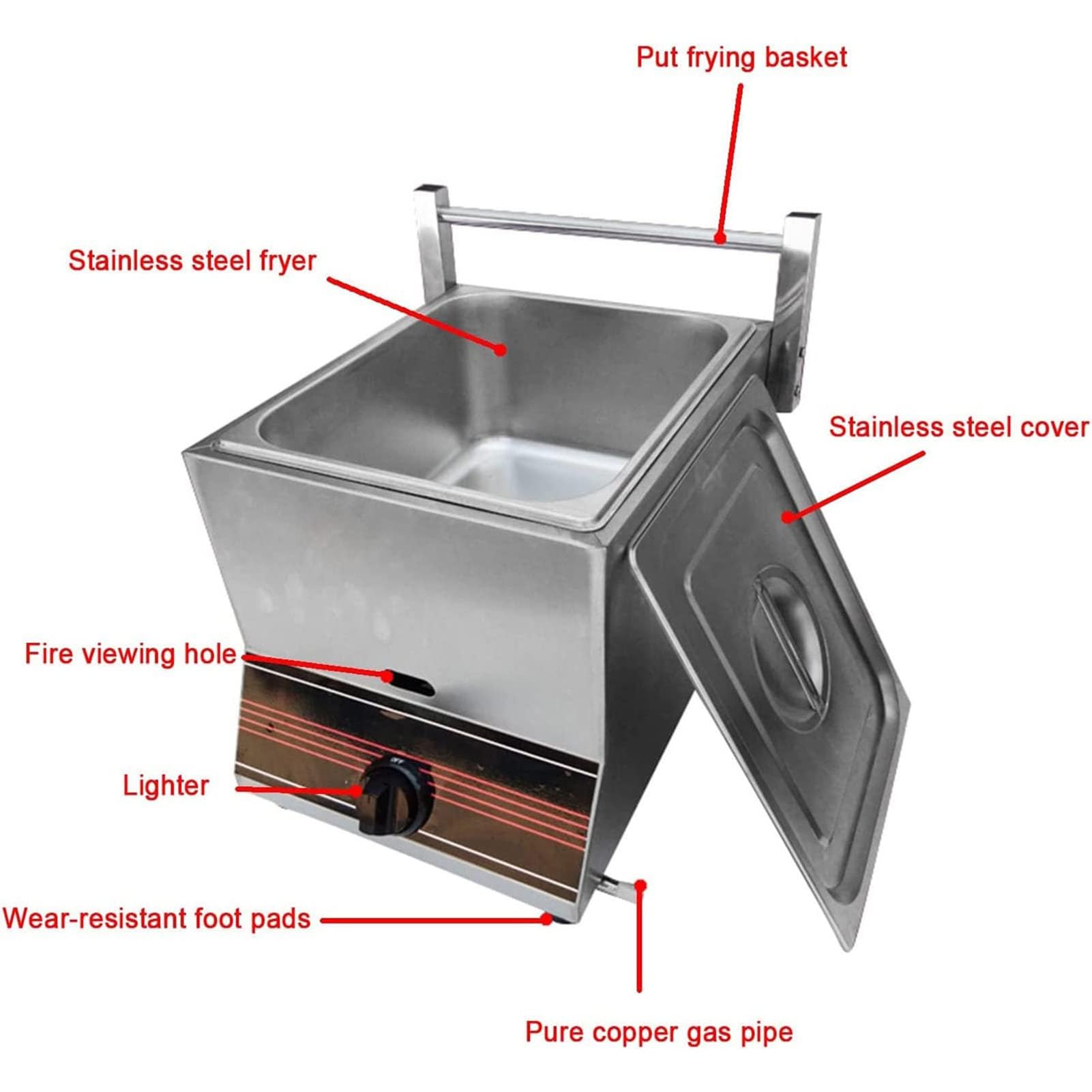 Freidora de gas comercial, freidora de gas profesional, acero inoxidable, freidora doble de gran capacidad de 6 litros, con cestas extraíbles, para restaurante, hogar, cocina comercial