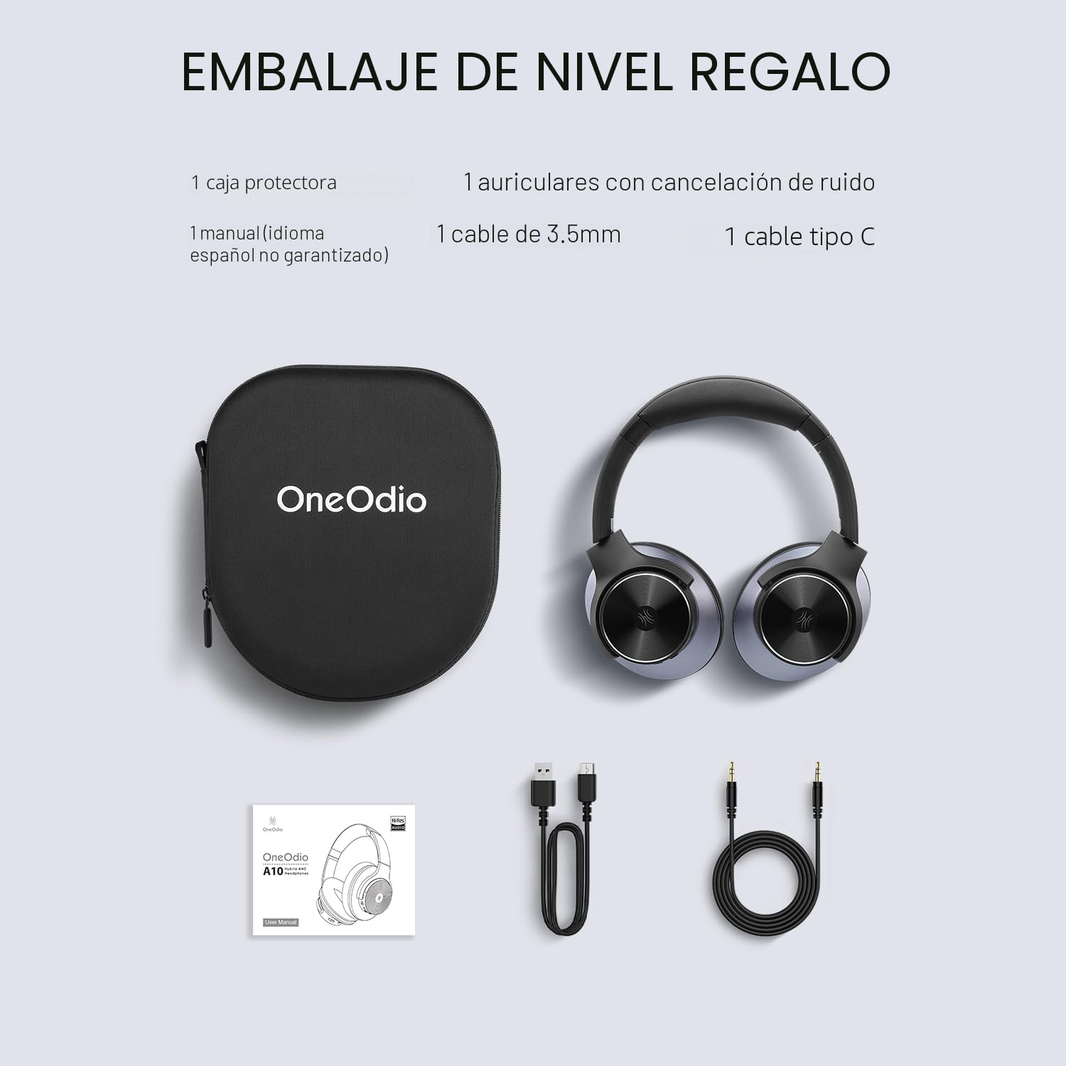 OneOdio A10 Auriculares Inalámbricos Híbridos con Cancelación de Ruido[45H] Auriculares Bluetooth sobre la Oreja con Hi-Res Audio Sound,Graves Bass,Modo Transparente para Travel PC Home Office