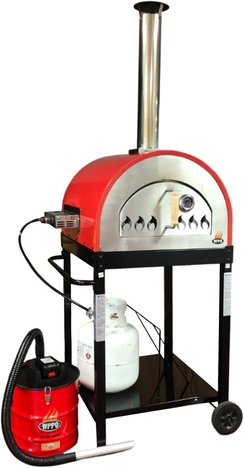 Traditional 25" Dual Fueled Pizza Oven With Gas Attachment- Wood and Gas Powered - Capable of Reaching Scorching Temperatures within Minutes - Red