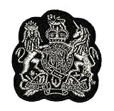 Silver Lion Unicorn Royal Crown Crest Coat of arms DIY Applique Embroidered Sew Iron on Patch COA-002