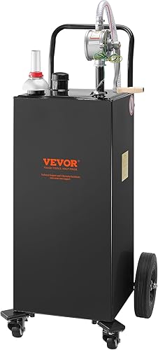 VEVOR Organizador de combustible 35 galones tanque de almacenamiento de gas en 4 ruedas con bomba de transferencia manual contenedor de combustible