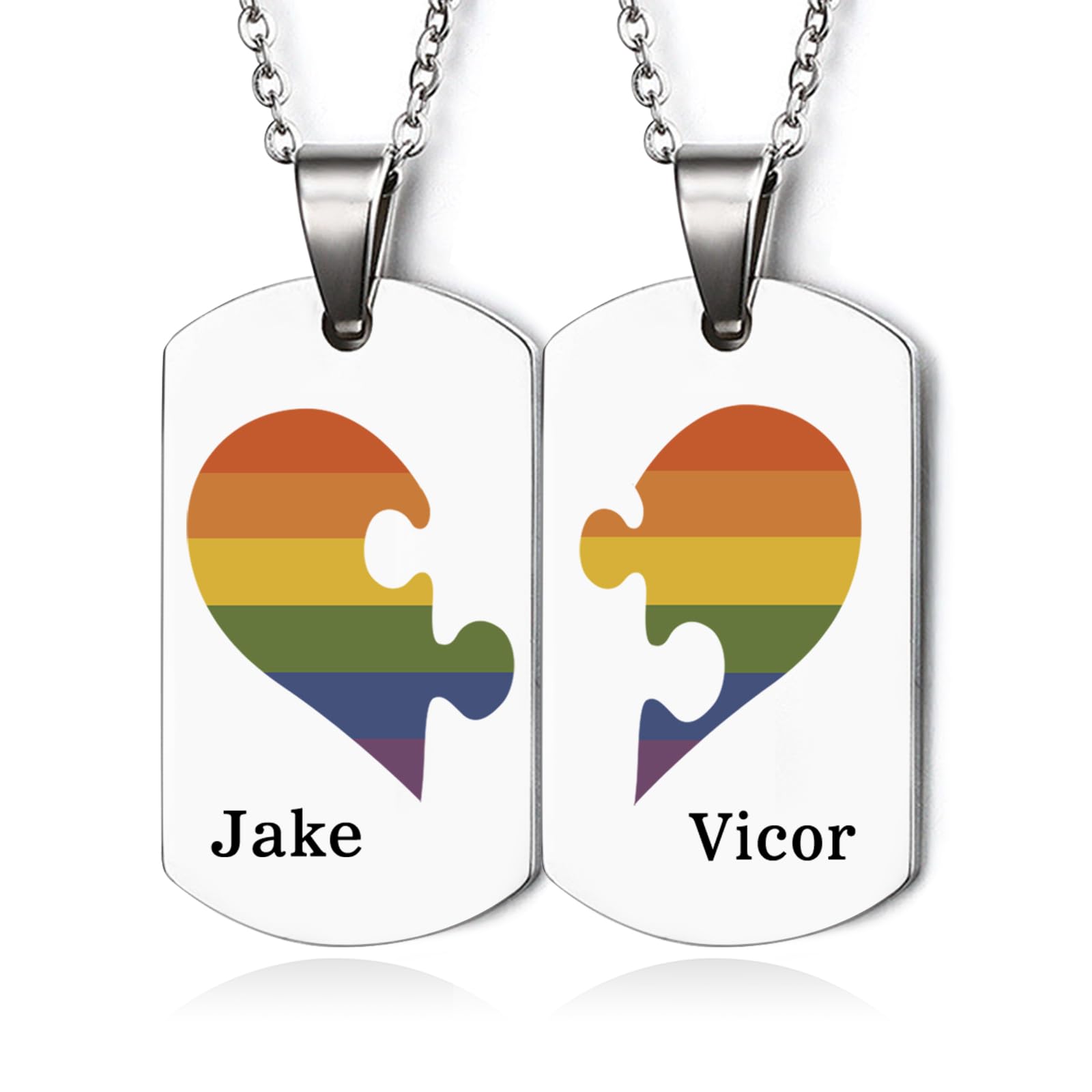 Amsgedhie Dos Collares de Acero Inoxidable, Colgante de Etiqueta de Perro de Colores para Pareja con Texto/Nombre Personalizado, Regalo de Joyería Conmemorativo de Pareja