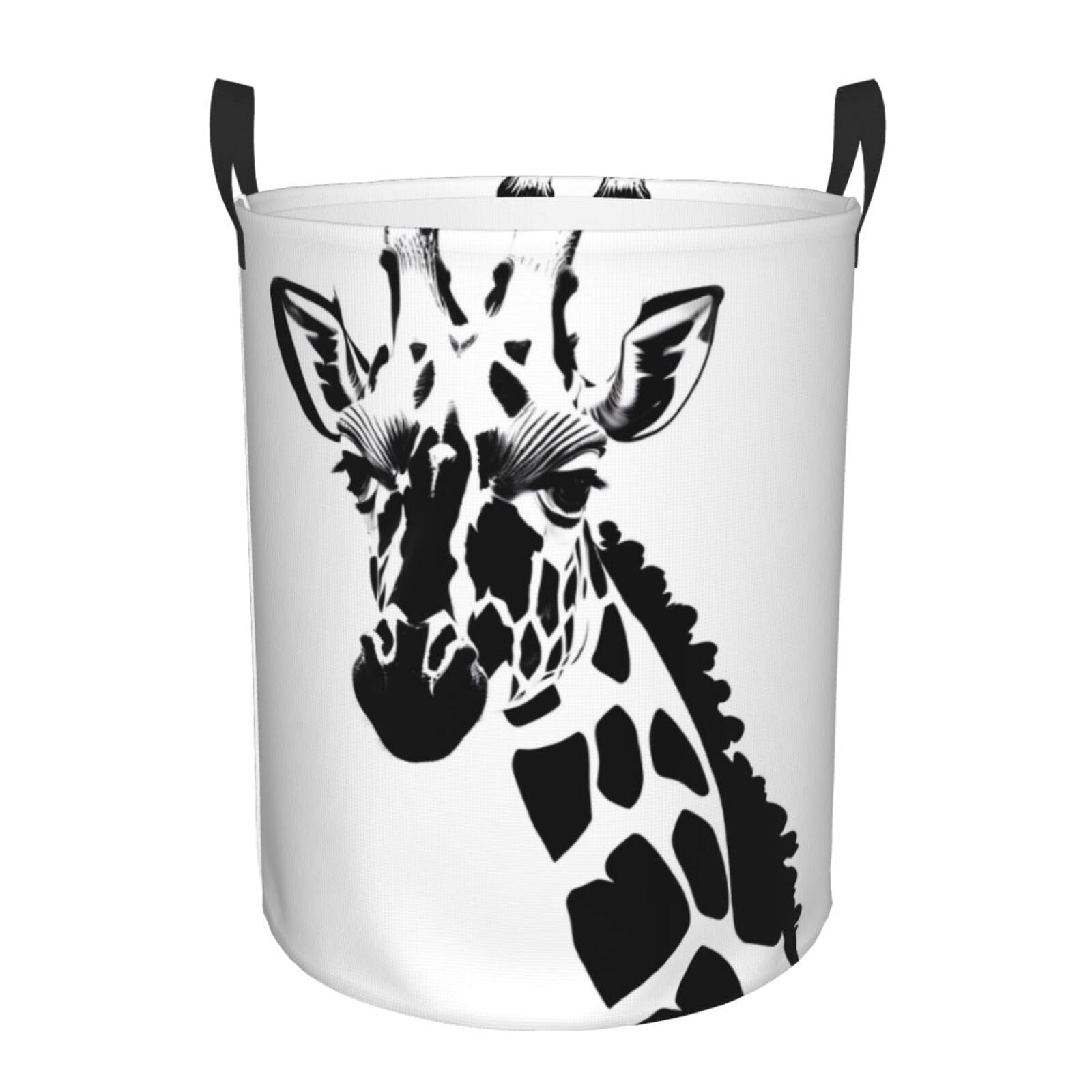 M Collapsible Black and white giraffe Print Circular Hamper Round