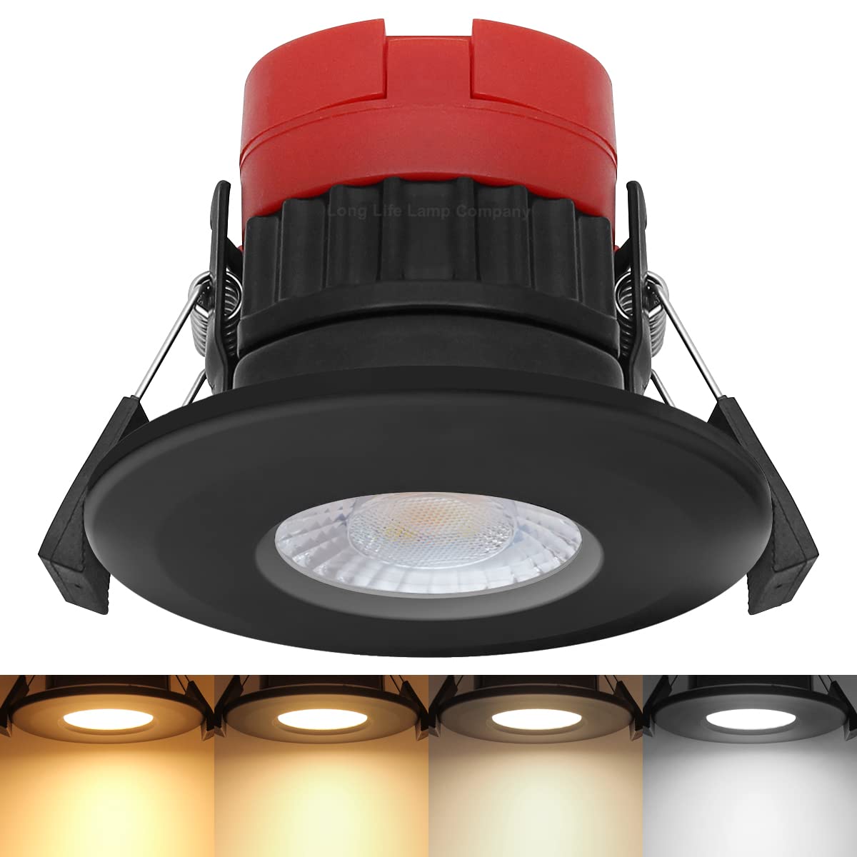 Mega Socket Black Fire Rated Downlight Dimmable Led 8W Colour Switching Cct 2700K Warm, 3000K Warm White, 4000K Cool, 6000K Daylight, Ip65 Recessed Ceiling Lights
