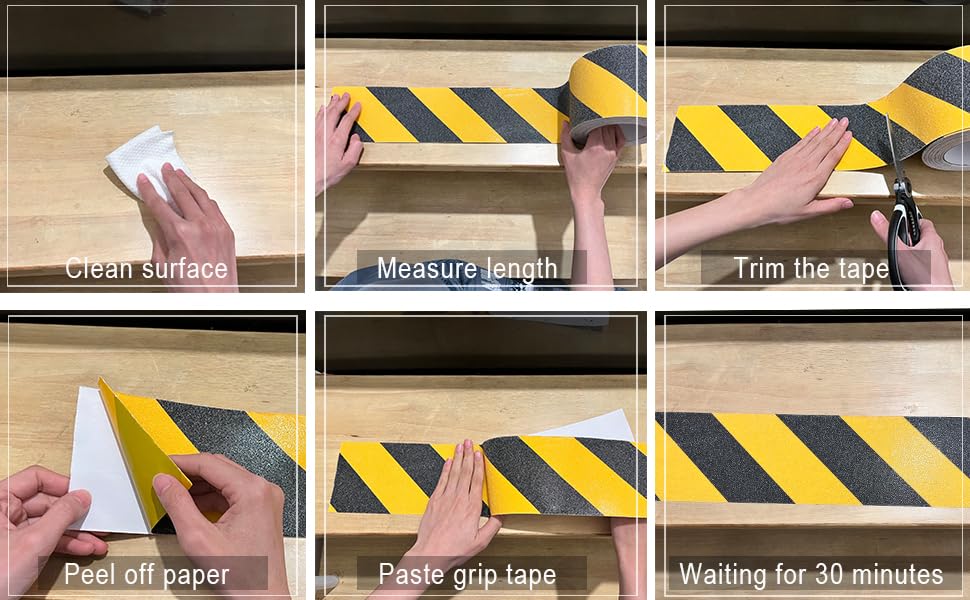 Anti Slip Grip Tape for Stairs 4Inch x 60Ft Non-Slip Strips Non Skid Safety Tape for Outdoor/Indoor Steps, Stairs, Traction Tread Staircases, Boats (Black/Yellow) - Image 6