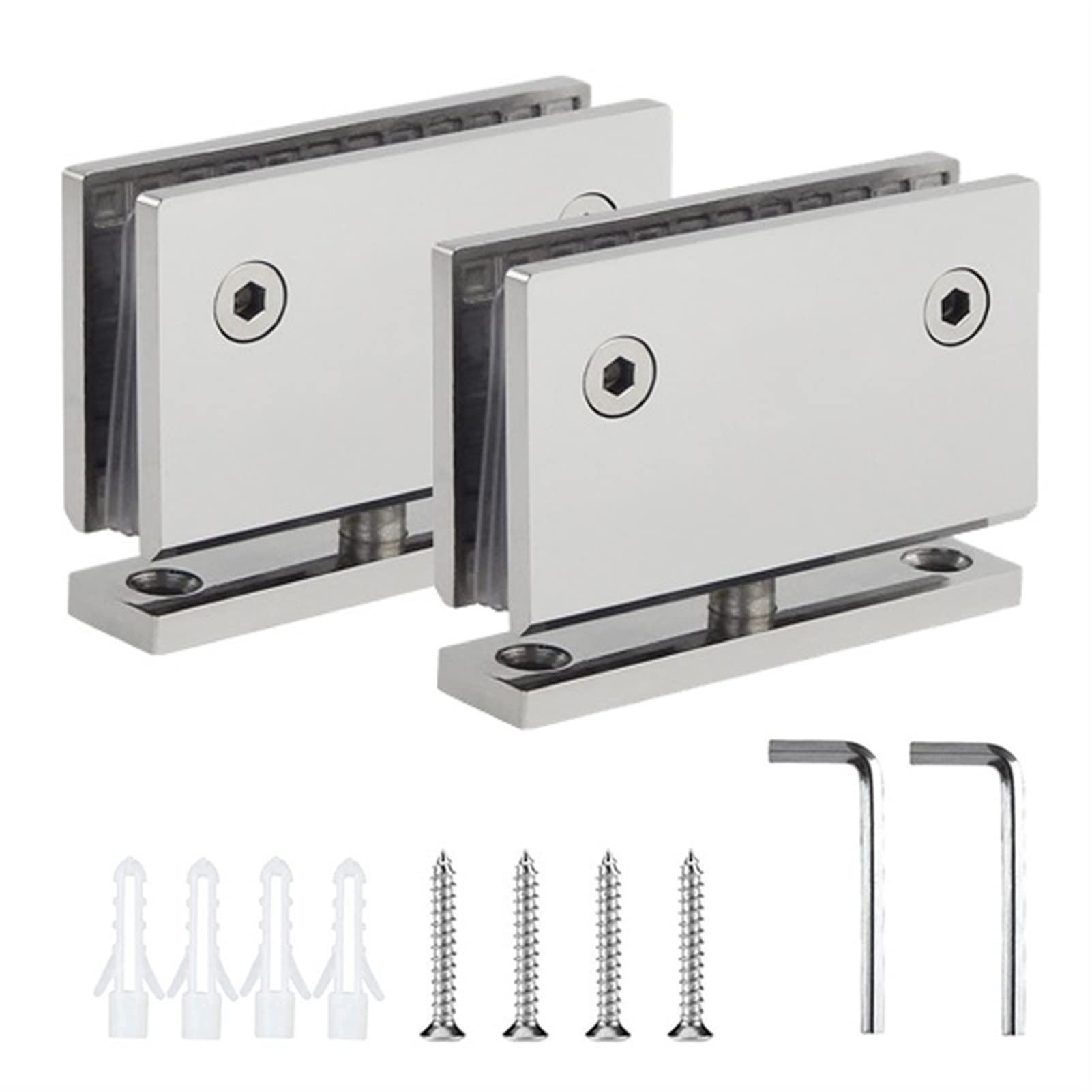 2PCS 360° Glass Door Hinges, Heavy Duty 304 Stainless Steel Glass Bathroom Door Clip for 6-12mm Frameless Glass(Chrome)