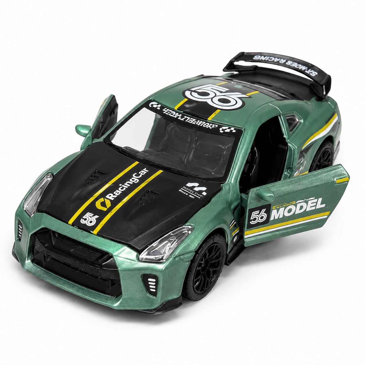 1:32 Die Cast Metal Sports Racing Car, Pull Back Action Toy Car with Openable Doors & Rear Trunk, Realistic Collectible Model Car for Kids, Boys & Girls (Green)-image-41
