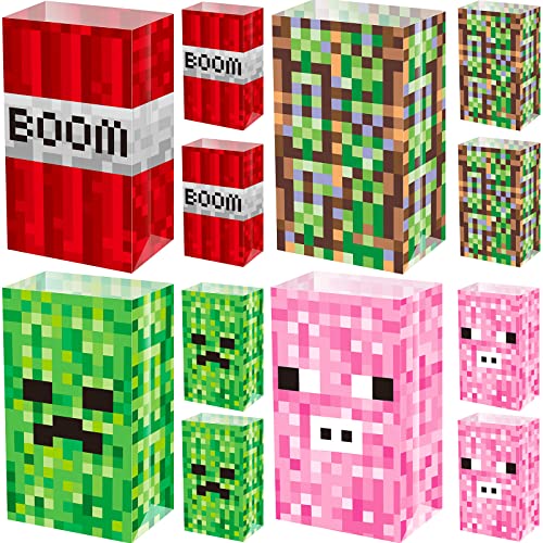 48 Pieces Pixels Mine Party Favor Bags Mine Party Supplies Pixel Paper Bags Pixel Candy Bags Pixel Treat Bags for Teens Adults Birthday Party Video Game Party Favors,5 x 3 x 8.7 Inch