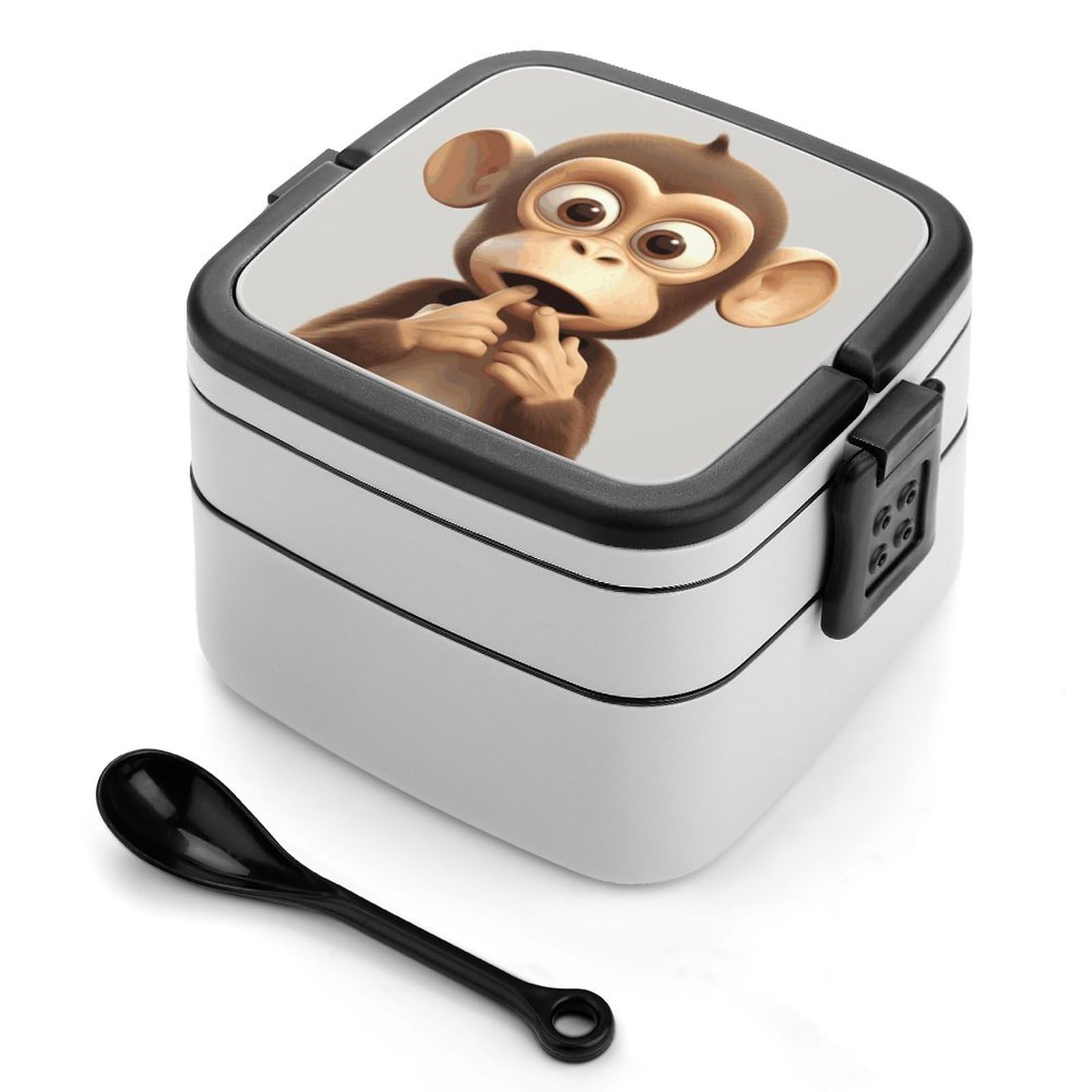 GFLFMXZW The Silent Monkey Bento Box Adult Lunch Box All-in-One Lunch Containers with Removable Compartments Double Layer Bento Lunch Box with Spoon And Handle Stackable Lunchbox