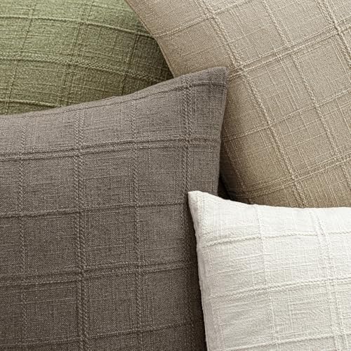 Image of Foindtower Set of 1 Decorative Linen Check Throw Pillow Cover Neutral Farmhouse Vintage Cushion Cover Modern Boho Home Decor for Sofa Chair Couch Bedroom Living Room,16x16 Inch,Taupe Grey