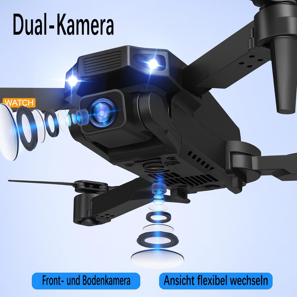 Drohne mit Kamera 4K für Anfänger, Kinder und Erwachsene, Mini Drohne mit WiFi, 2 Akkus, Ein-Knopf Start/Landung, faltbarer RC Quadcopter, Schwarz