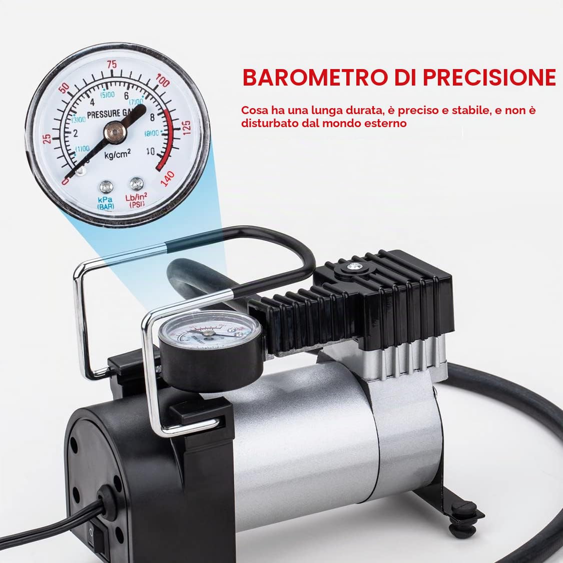 KATSU Compressore portatile auto pompa 12V DC 14A 150PSI per pneumatici per auto, furgoni, 4x4 + 3 adattatori ugelli + 4 valvole + 4 coperture in alluminio