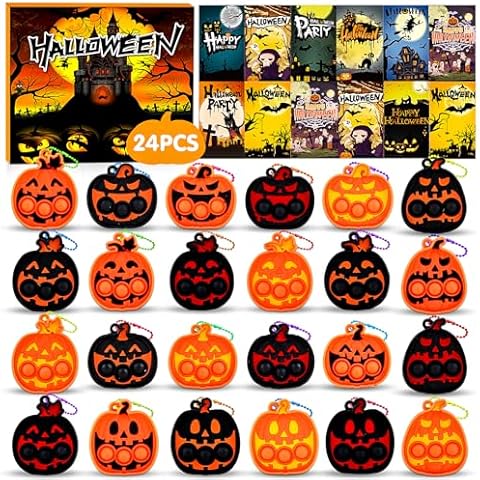 Halloween Party Favors for Kids 24 PCS Halloween Pumpkin Pop Fidget Toys,Halloween Toys Treats for Kids,Halloween Goodie Bag Stuffers,Halloween Classroom Prizes Cover