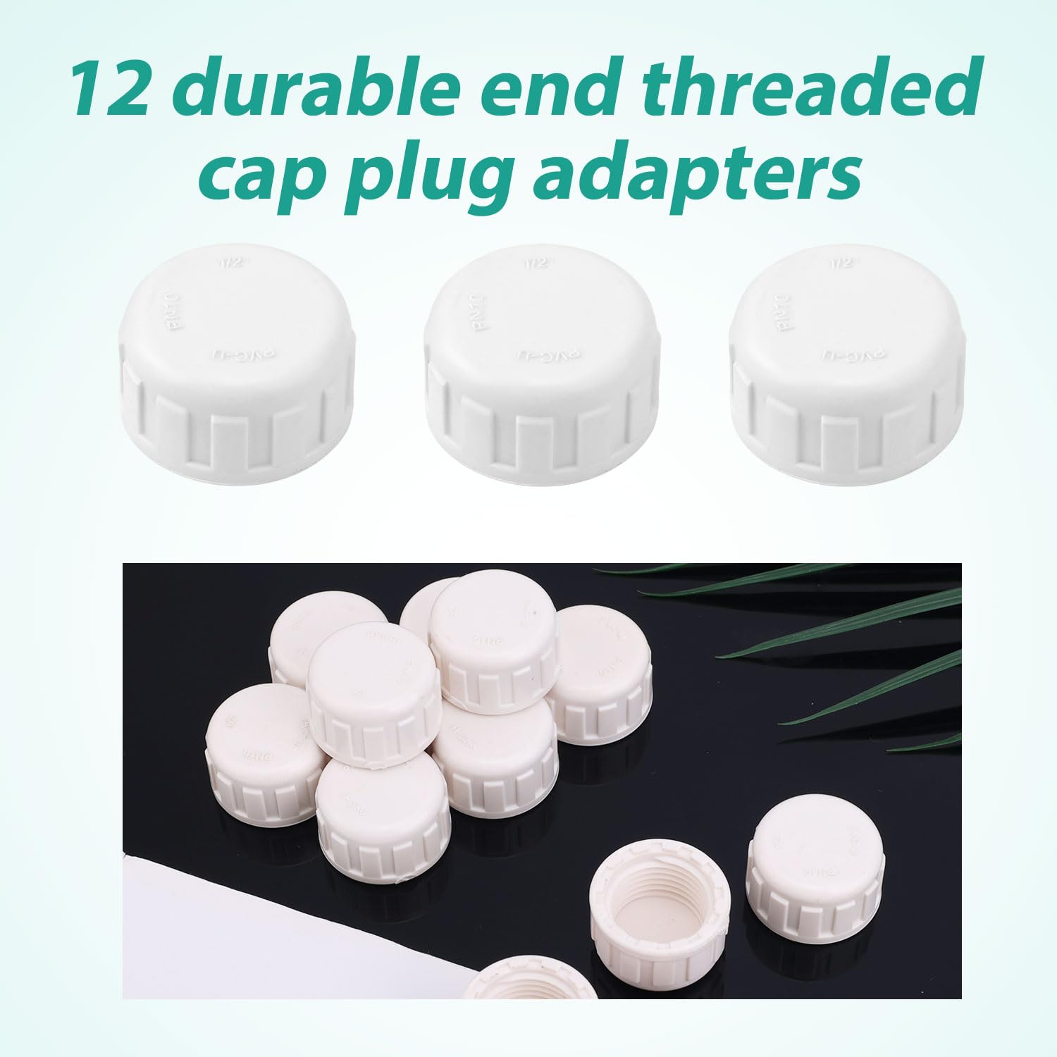 BOXOB 12 Sztuk 1/2-Calowych Końcówek Rur PVC z Gwintem Żeńskim, Zaślepki Adaptery Zaślepki PVC do Projektów Typu Zrób to Sam Napraw rur i Systemów Nawadniających Połączenie BSPT (Białe)