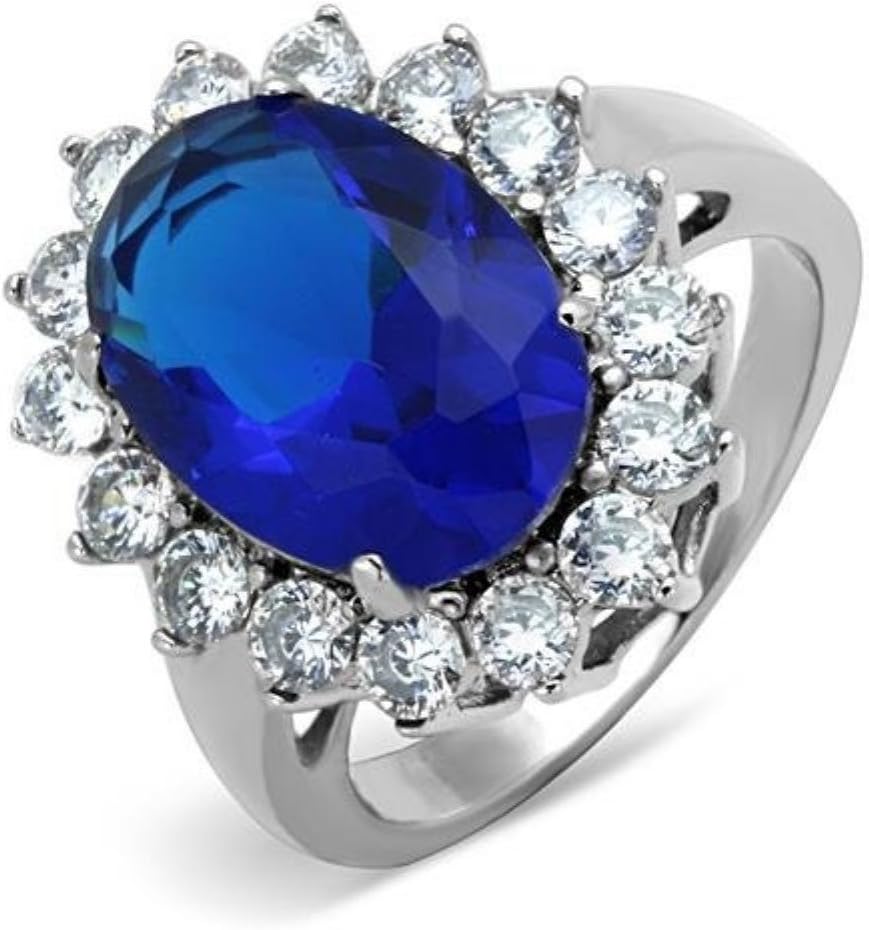 Stainless Steel Royal Replica Halo 6 Carat Montana Oval Cz Engagement Ring , Size 5,6,7,8,9,10