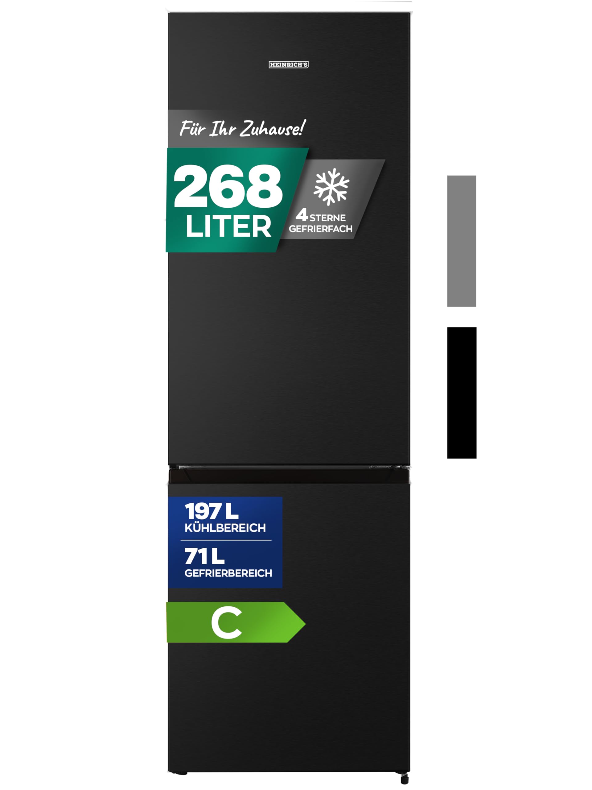 Heinrich´s Kühlgefrierkombination 268 Liter, Kühlvolumen 198L, Gefrierfach 71L,LED Beleuchtung,Kühlschrank Türanschlag wechselbar, leise 36dB,große Tiefkühlboxen, 7 Temperaturstufen, (six)