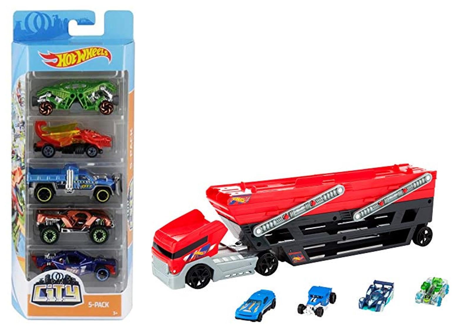 Hot Wheels 5-Car Pack of 1:64 Scale Vehicles Mega Hauler Truck Includes 4 Die-cast Cars (Multicolor) (B0C8G825NB) Amazon Price History, Amazon Price Tracker