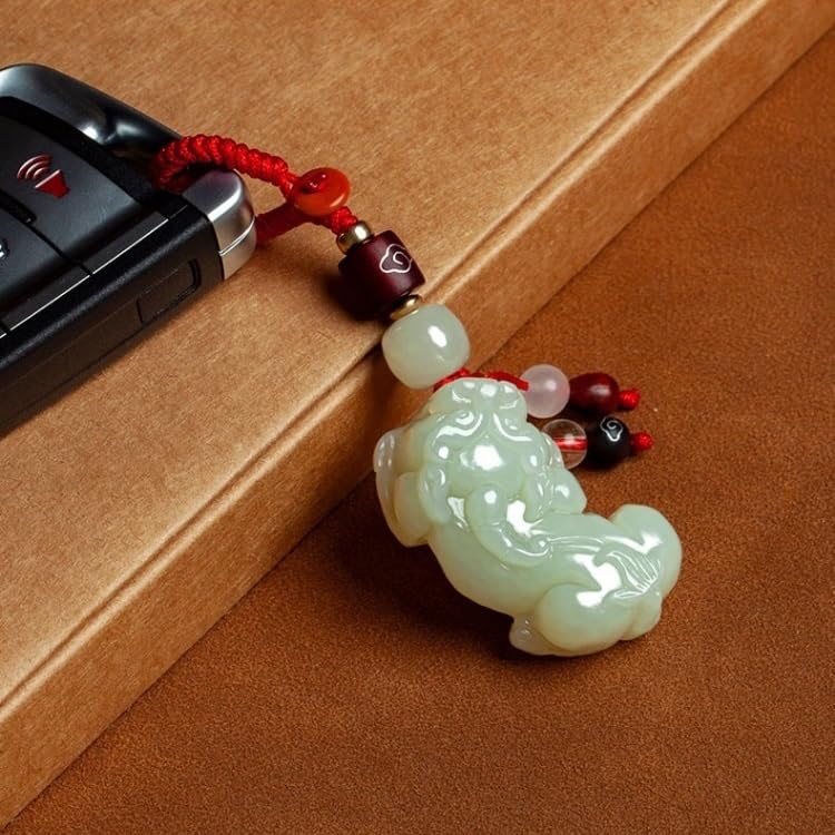Llavero LLavero de coche auténtico Hetian Jade Pixiu colgante hombres y mujeres colgante joyería, mochila colgante adornos for llaves Llaveros Para Llaves De Coche
