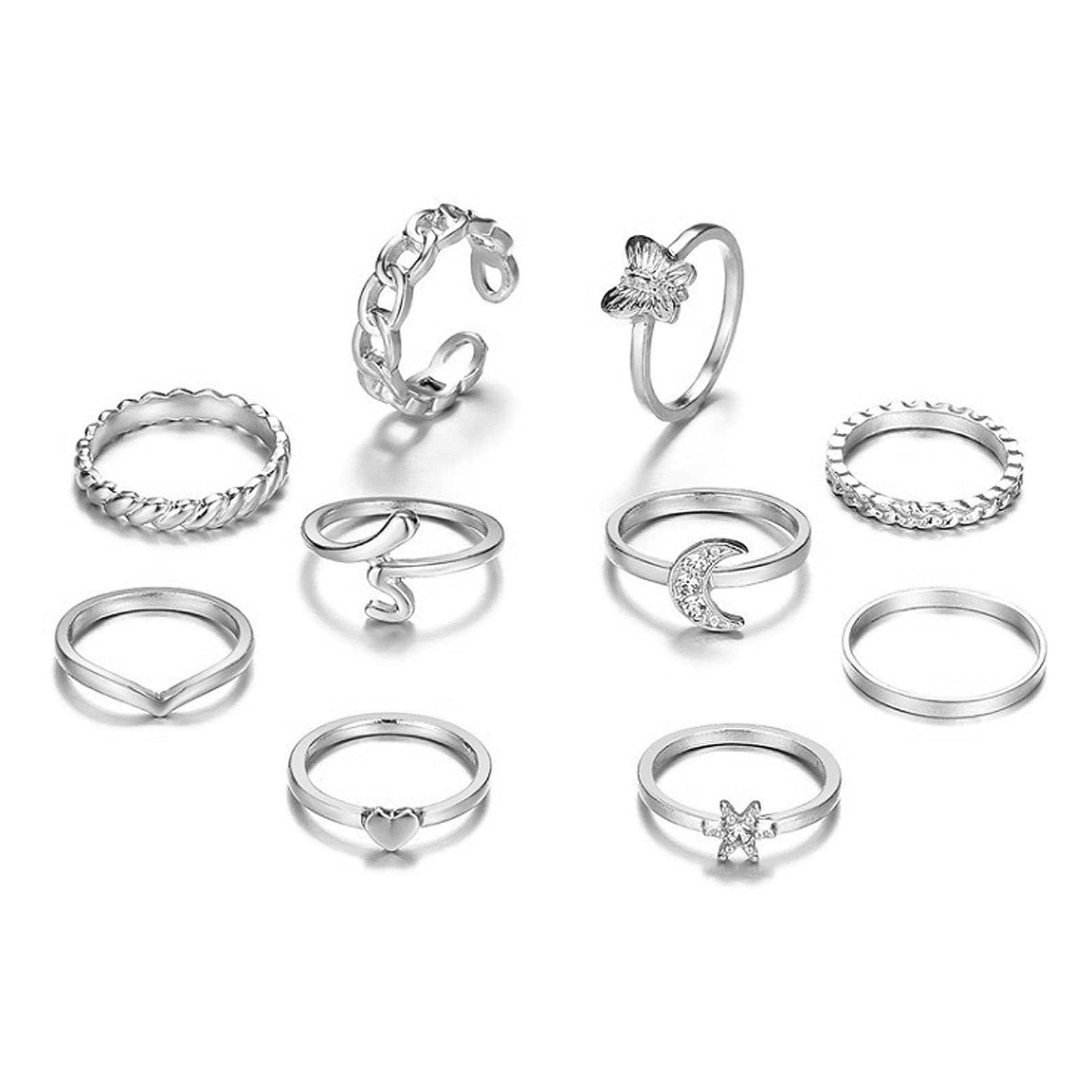 RINHOO FRIENDSHIPRINHOO FRIENDSHIP 10PCS Bohemian Retro Vintage Crystal Joint Knuckle Ring Sets Finger Rings