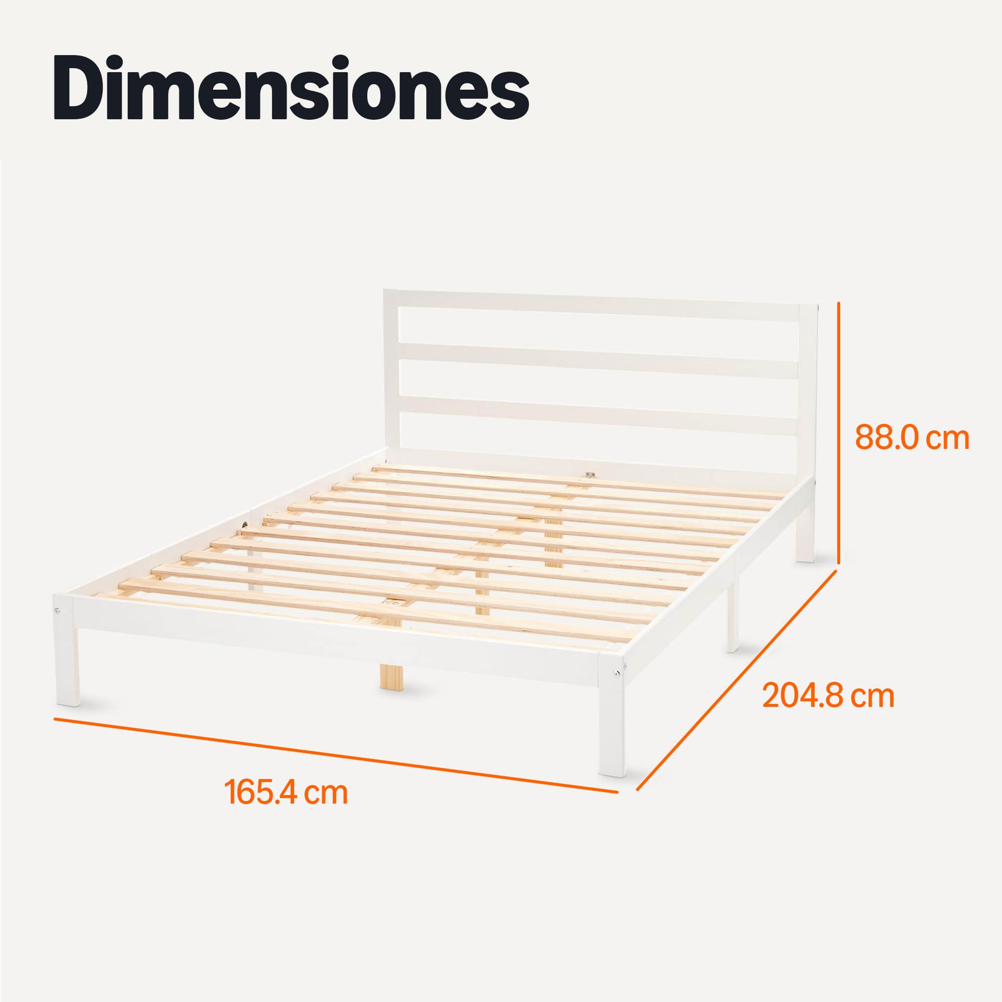 Amazon Basics Cama de Madera con Cabecero, Madera Maciza de Pino, Incluye Somier, 160 x 200 cm, Blanco