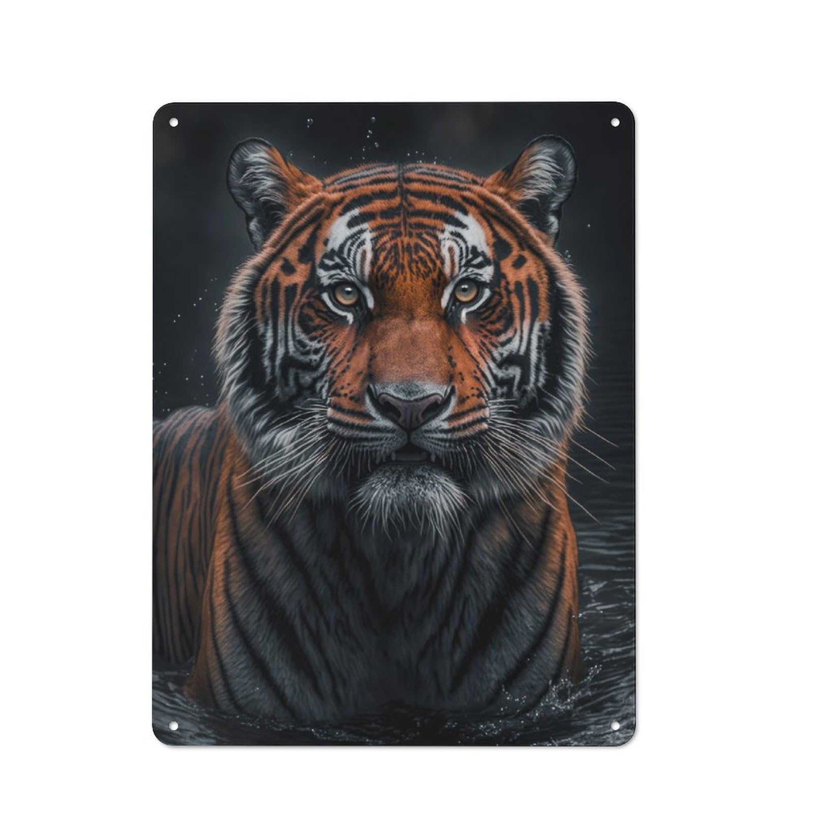 Tiger Stand in The River Retro Metal Sign 40x30cm, Distressed Look Retro Room Decor for Living Room, Hallway, Kitchen Or Cafe