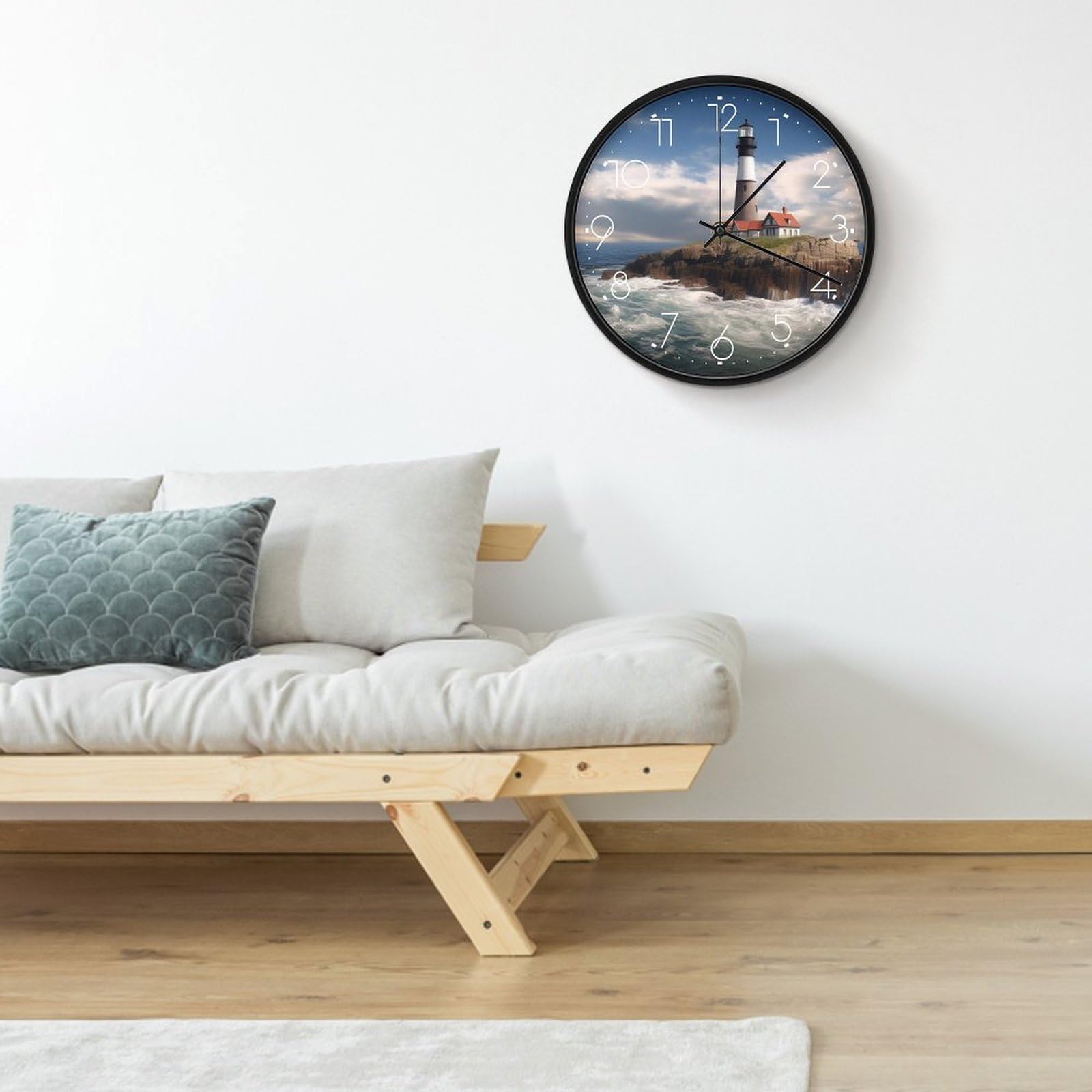 VIDI Horloge murale en forme de phare de mer, horloge murale silencieuse à piles, 25,4 cm, horloge analogique moderne sans tic-tac, décoration pour cuisine, bureau, salle de bain, chambre à coucher