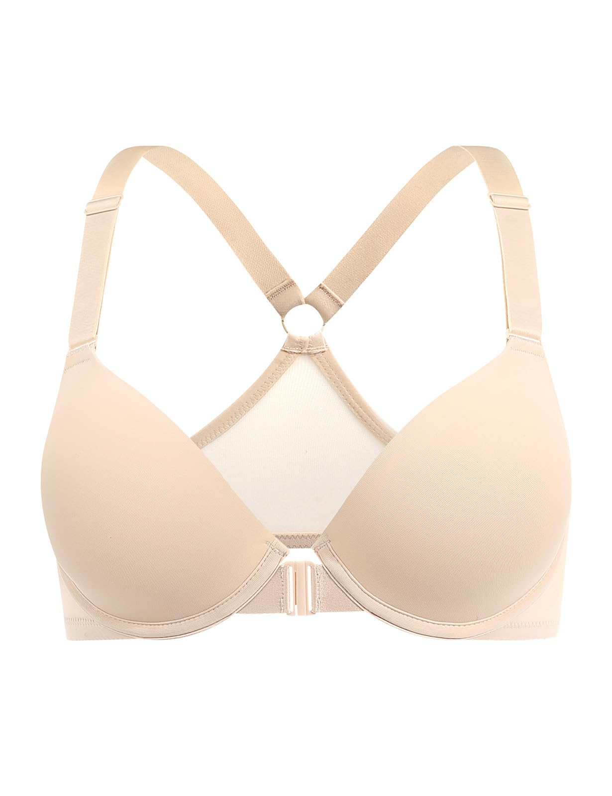 Front Closure Bras for Women Racerback Plunge Underwire Lightly Padded Seamless Bra B-DD Cups