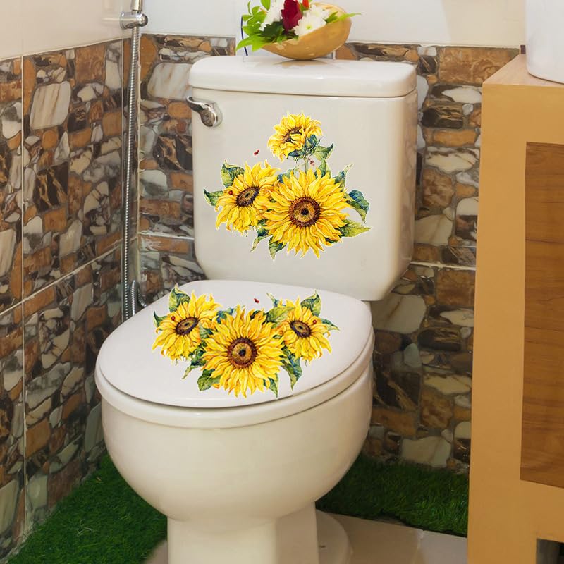 Valentine's Sunflower Toilet Cover Sticker Decals,Christmas Sunflower Waterproof Toilet Lid Tank Seat Decals Cistern Self-Adhesive Bathroom Wall Sticker