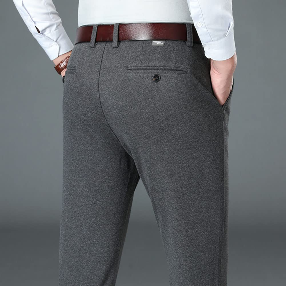 DAIHAN Chino Pantalon para Hombre Casuales Elástica Mezcla de Lana Pantalón Largo Térmicos Pantalones de Traje Pantalones Rectos Pantalones de Invierno