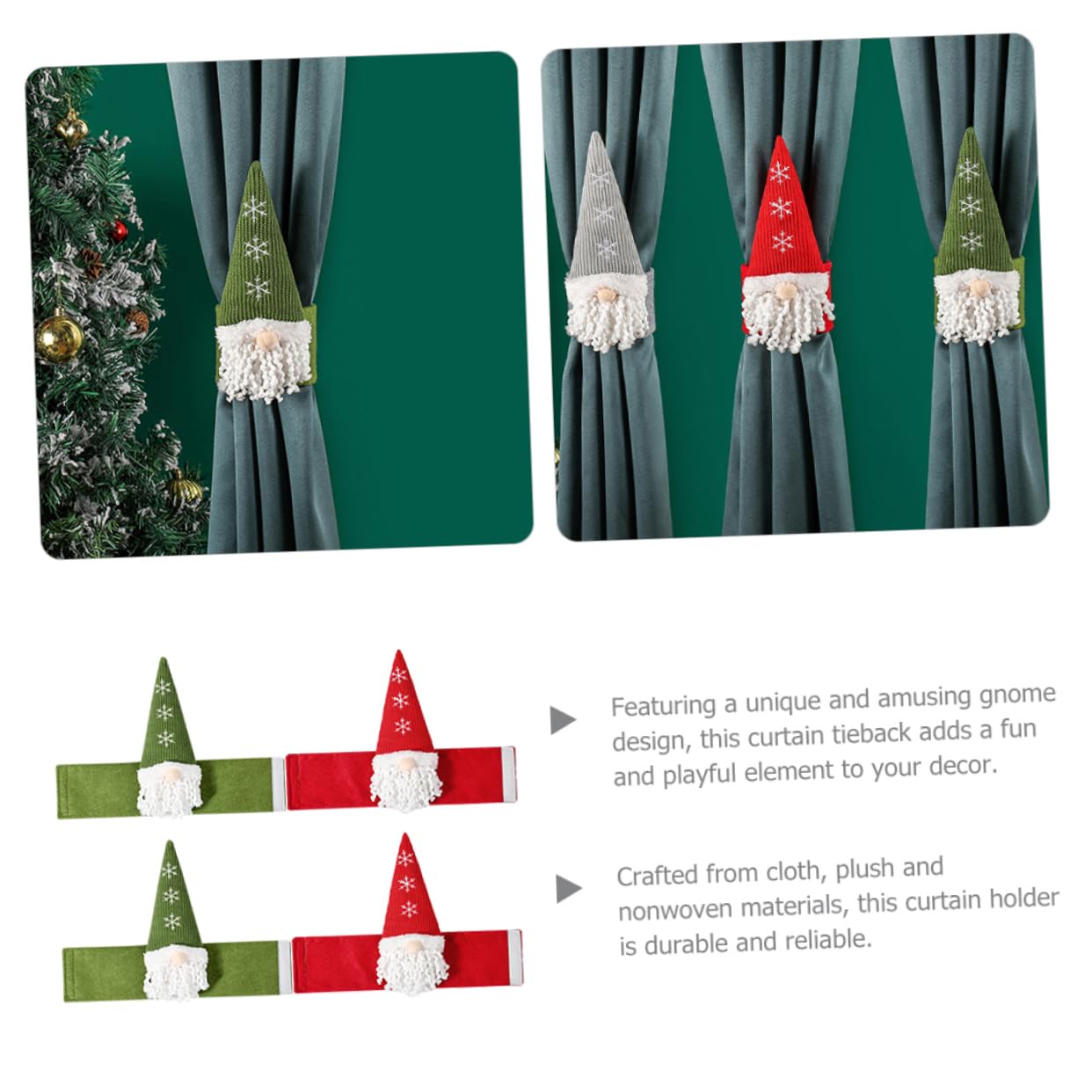 Toyvian 4pezzi Fermatende Natalizi Design GNOME Decorazione Festiva per Finestre Ritenzione Tende Morbido e Affidabile per Casa e Ristoranti