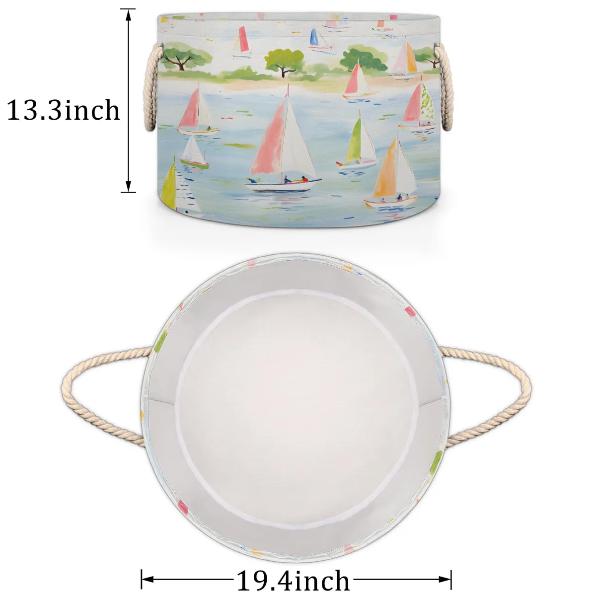 Gumuslen Cartoon Sailboat Boat Storage Basket Collapsible Storage Bins with Handle Organizer Clothes Laundry Basket Kids Toys Blanket Baby Nursery Gift Basket for Boys Girls Room Decor
