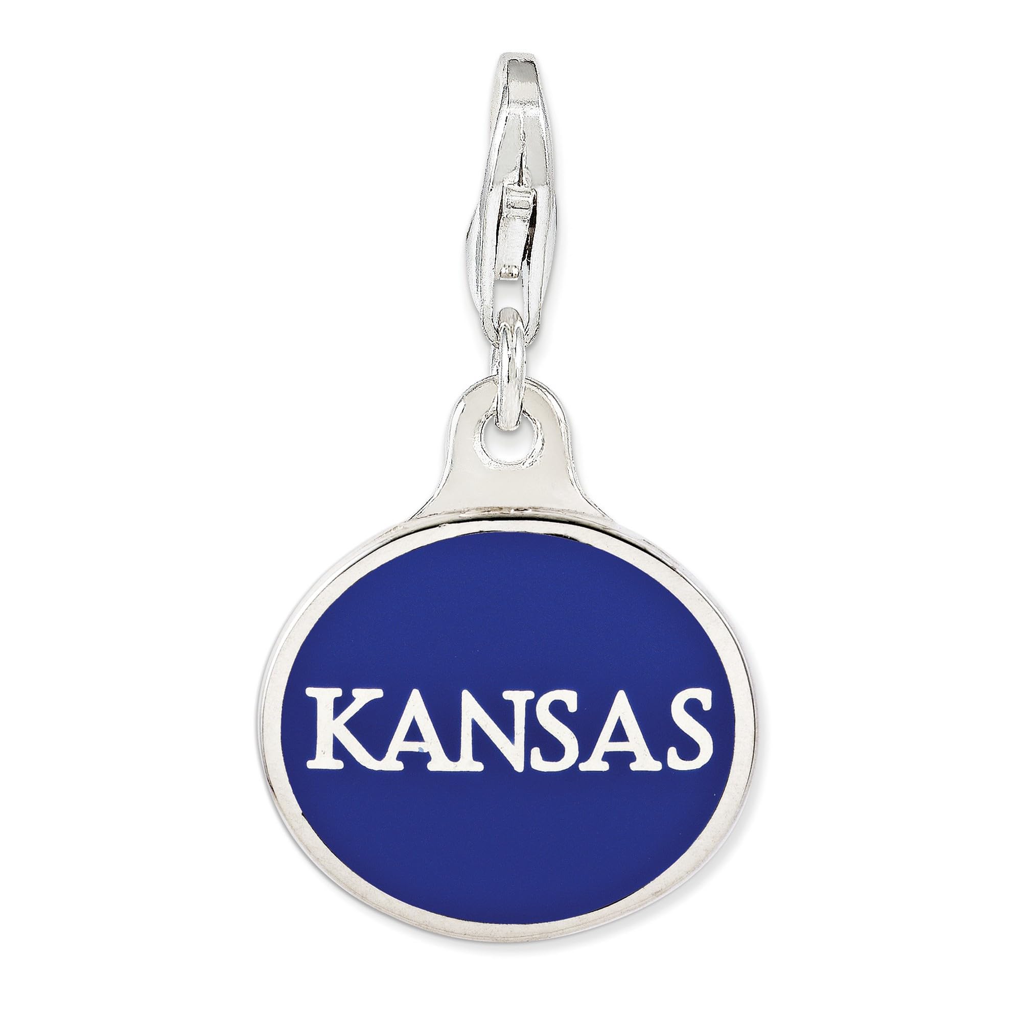 Jewelry Stores Network University of Kansas Jayhawks School Letters and Name Blue Clip-On Charm in Sterling Silver 18 mm x 16 mm