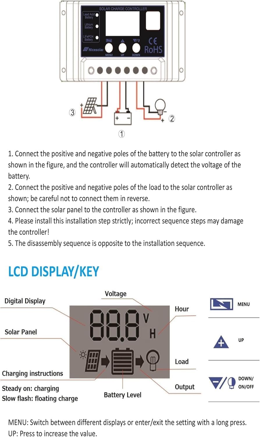 Nicesolar Solar Laderegler 20A 12V 24V PWM Solarladeregler Controller Solarpanel Batterie Intelligente Solarregler