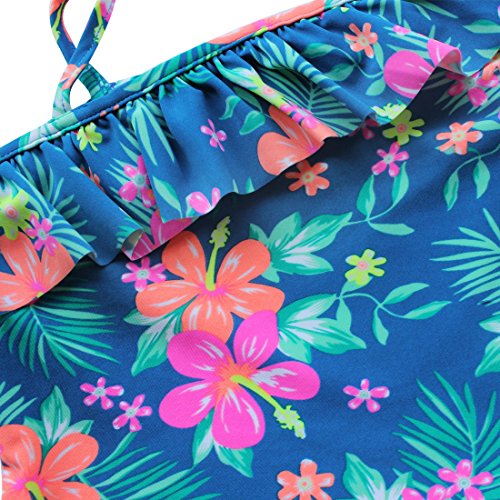 Kids Girls Swimsuit Floral Swimwear Cute 2PCS Tankini One Shoulder Straps Ruffled Tops Bottoms Bathing Suit3
