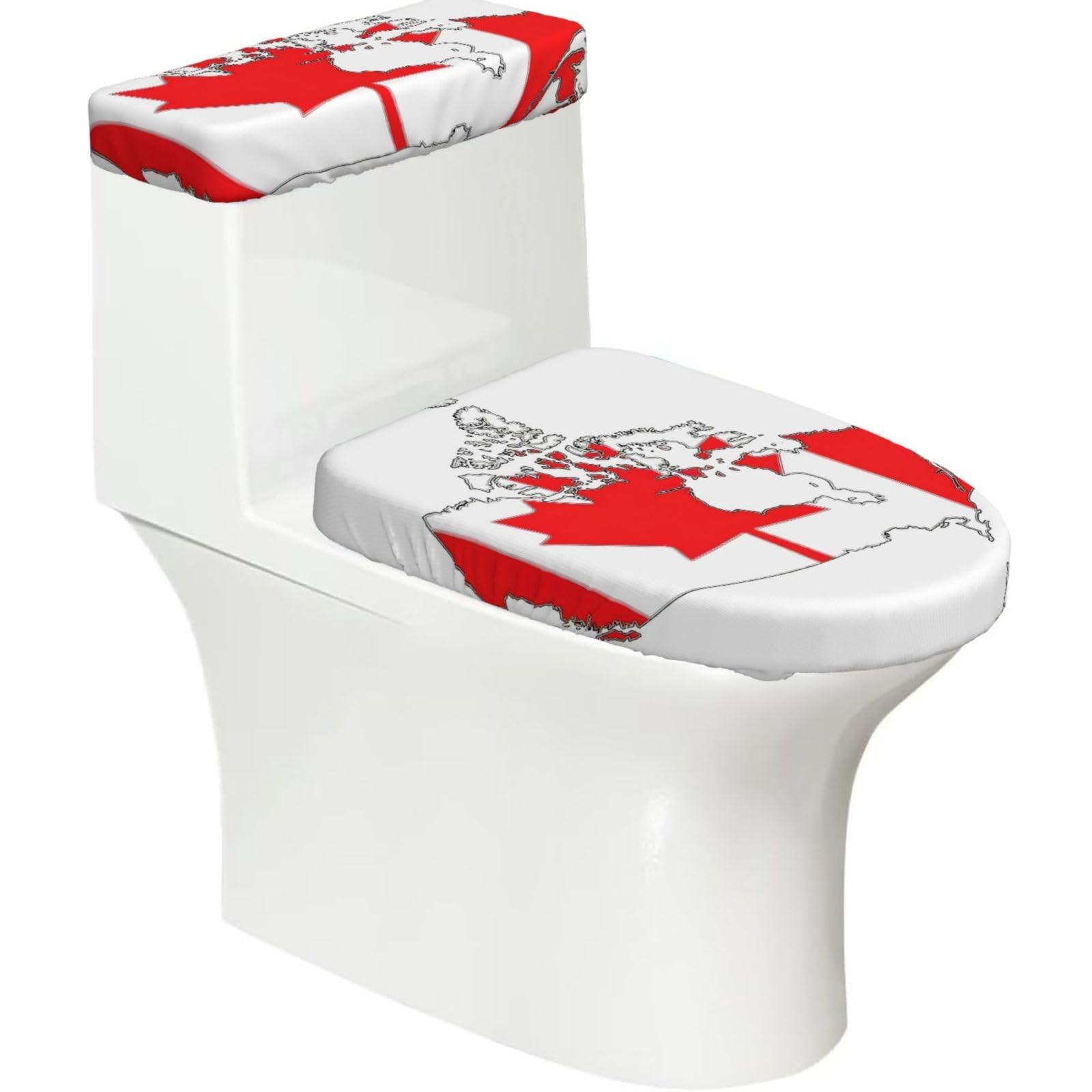 Canadian Flag Map Printed Toilet Tank and Lid Cover Set of 2 for Most Bathrooms, Fits Elongated Round Toilets