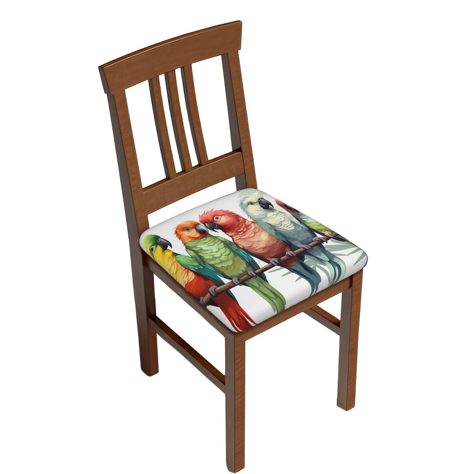 DWVTSLH Colorful Parrots On Tree Bar Stool Covers Square, Four Pieces High Elastic Soft Seat Cushion Cover Protector Washable Barstool Slipcovers Nonslip Replacement Square Bar Chair Covers