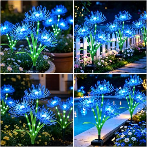 VOOKRY Solar Lights Outdoor, 4 Pack Blue Spider Lily Garden Flower Lights by VOOKRY - Image 5