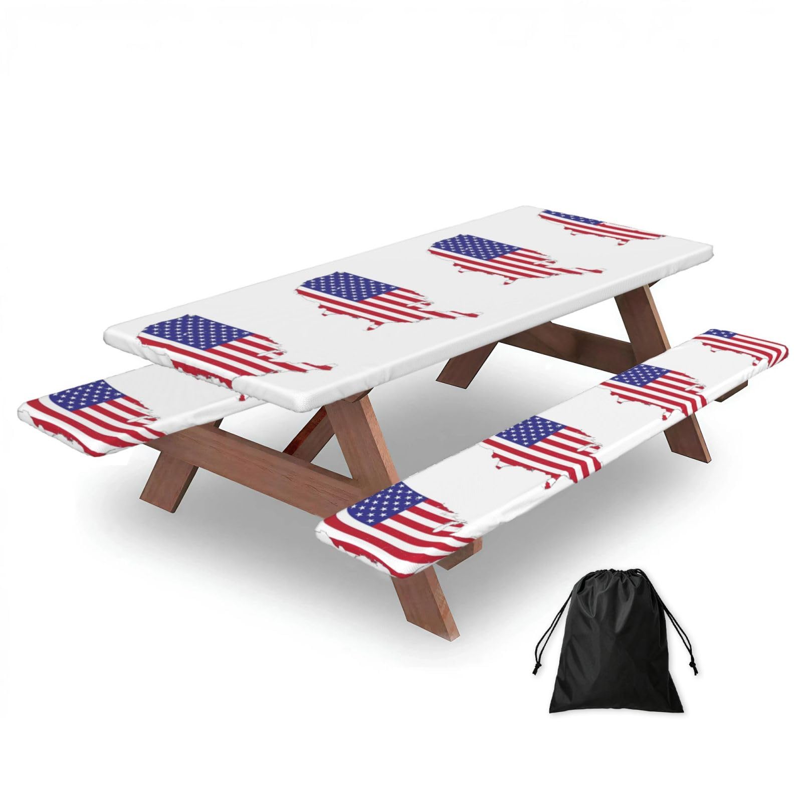 Zyjhyy Black Usa Flag Map Print 3 Pack Wipeable Picnic Bench Cover And Table Cover Lightweight Table Cloth For Camping Outdoor