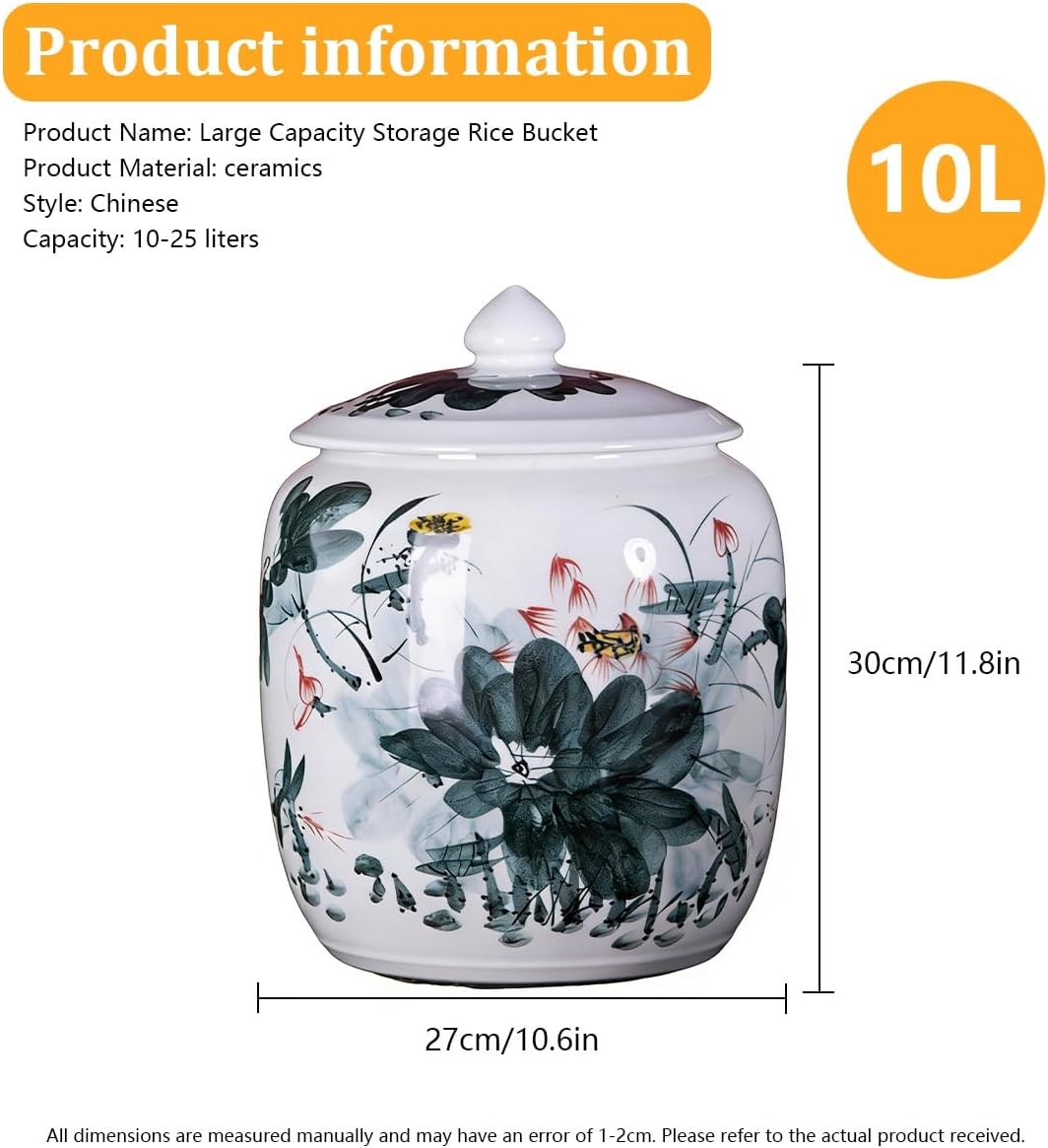 Sealed Ceramic Rice Bucket, Ceramic Rice Jar Food Storage Containers with Lid, Home Coffee Storage Box, Decorative Jar Cylinder for Cereal, Flour, Sugar, Coffee, Tea(Green,10kg)