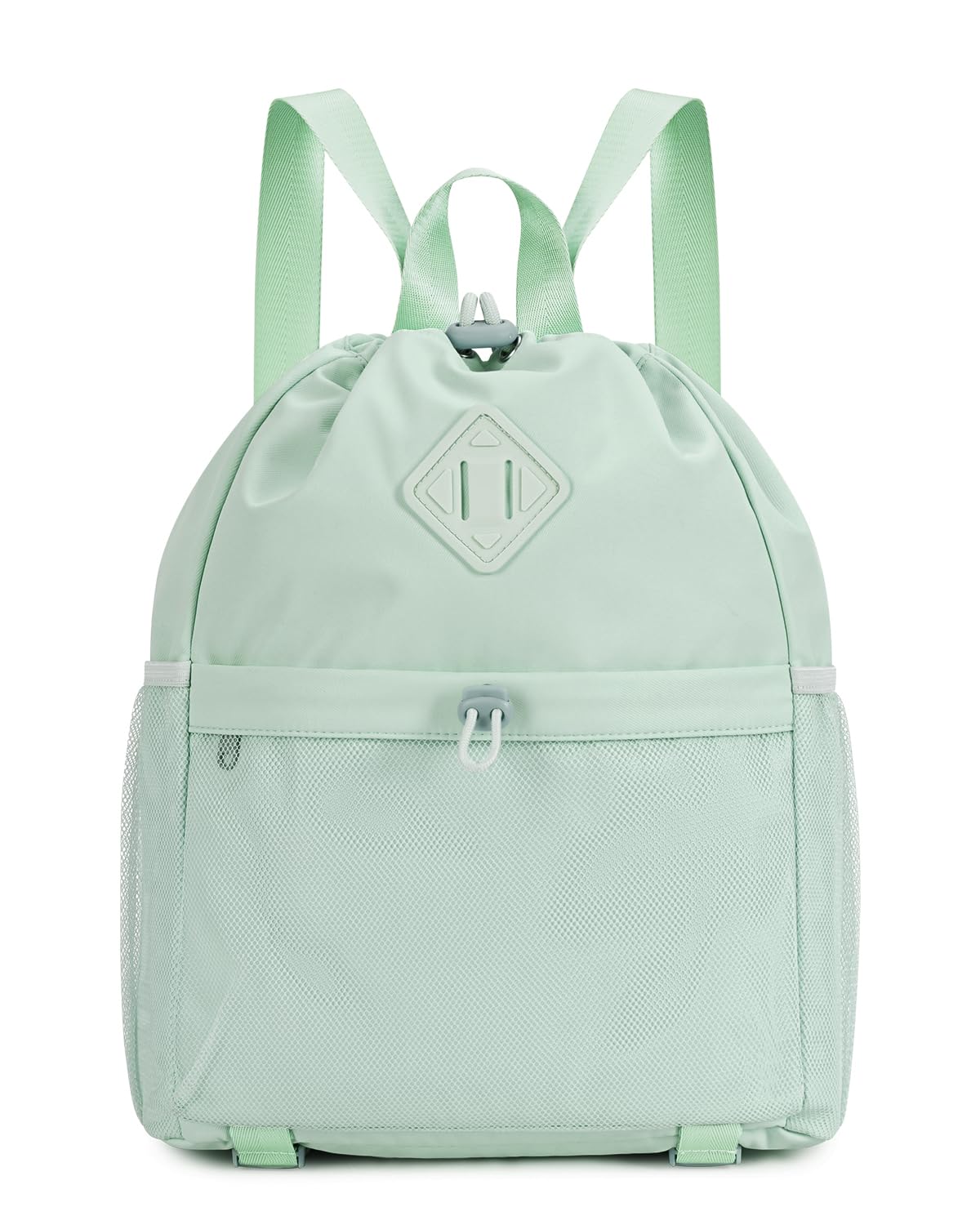 WANDF Drawstring Backpack for Women, Lightweight Gym Bag with Yoga Mat Strap, Water-Resistant String Backpack with Mesh Pocket (Mint Green, Patent