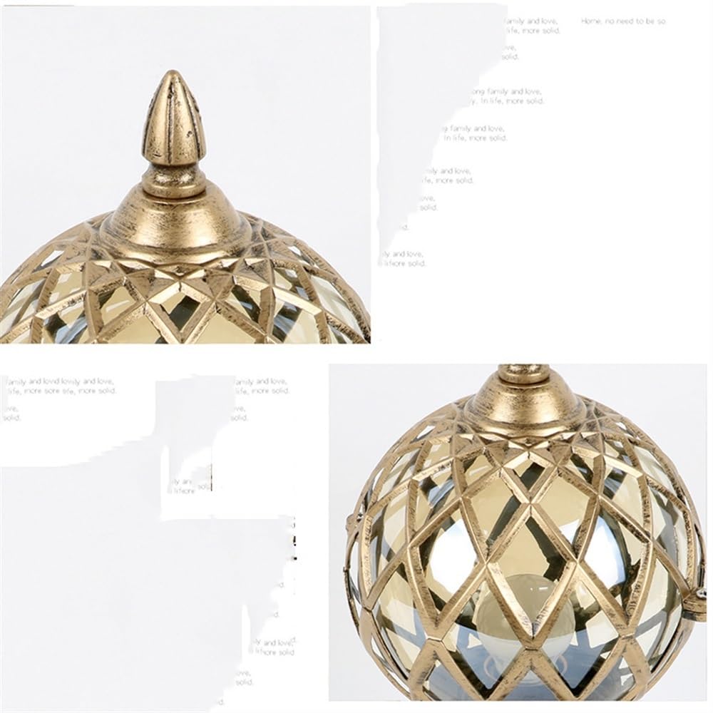 Standleuchte Aussen Pollerleuchte Traditionelle Globus-Säulenleuchte Laterne Klassische Aluminium-Druckguss-Glaspfostenleuchte Außen wasserdicht E27 Säulenpfostenlampen Innenhof Terrasse Veranda Tor L